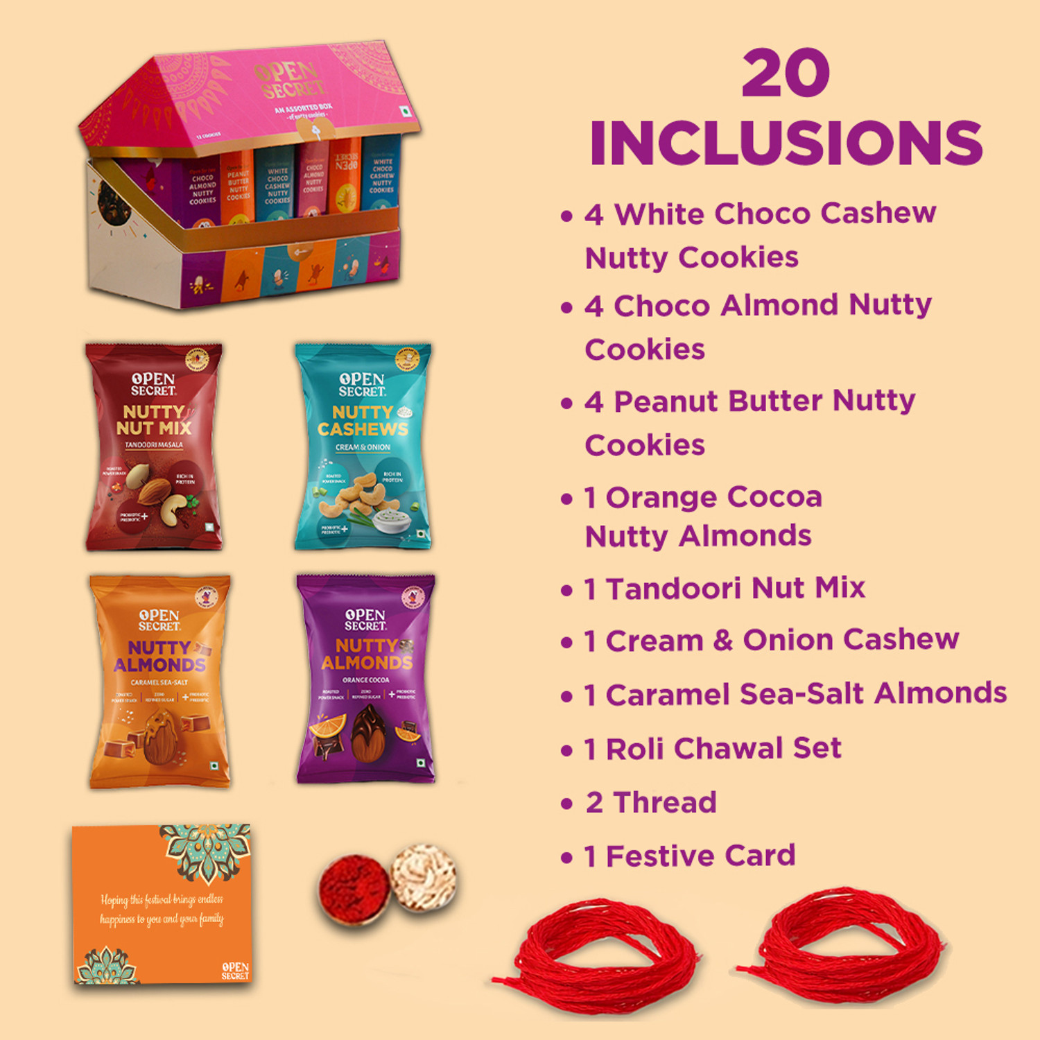 Image of OPEN SECRET Chocolate Festive Gift Hamper | 12 Cookies and 4 Flavoured Nuts Assorted Gift Box