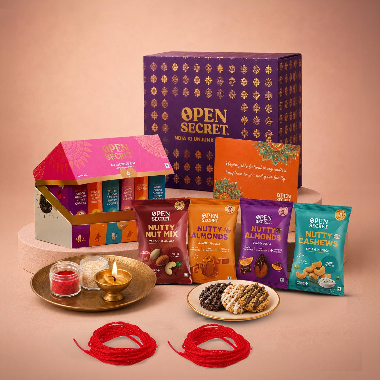 Image of OPEN SECRET Chocolate Festive Gift Hamper | 12 Cookies and 4 Flavoured Nuts Assorted Gift Box