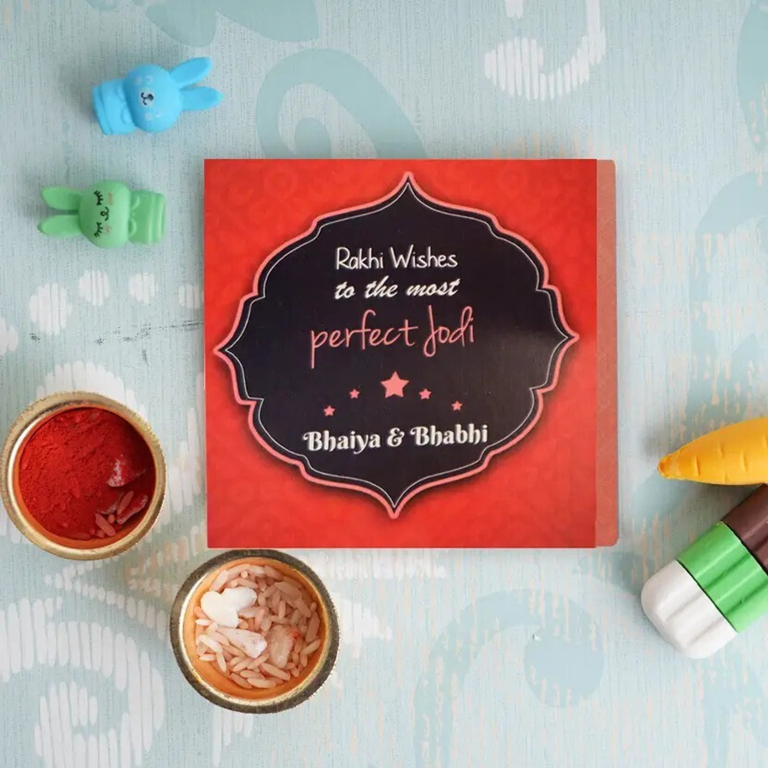 Image of TIED RIBBONS Rakhi Gift for Bhaiya and Bhabhi with Sweets - Lumba Rakhi with Amul Kaju Katli Assorted Gift Box
