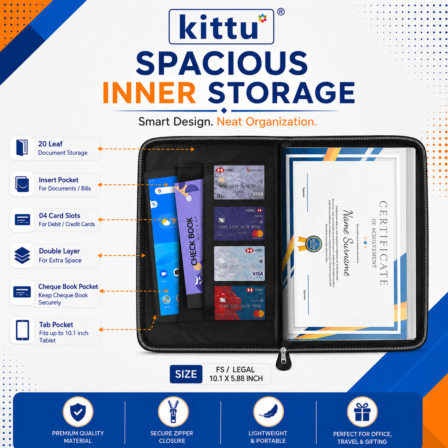 Image of kittu Pu leather A4 Double color File Folder with ID Card Pocket | A4 Certificate & Document Organizer | Office Portfolio for Professionals