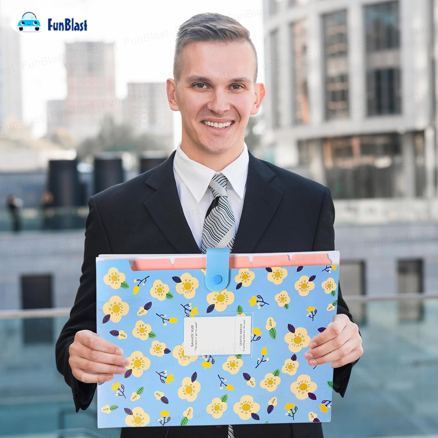 Image of FunBlast Plastic File Folder with Button Lock - Floral Print A4 Size Certificate Holder with 6 Pockets,Expandable Document Organizer