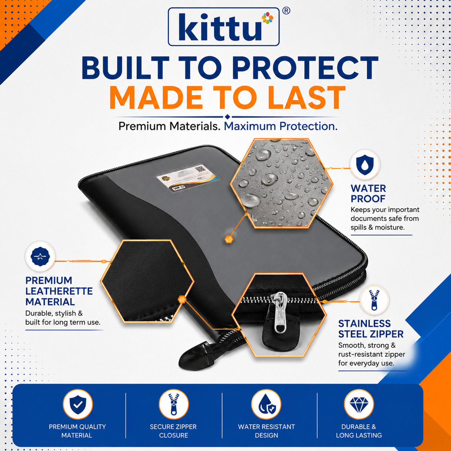 Image of kittu Pu leather A4 Double color File Folder with ID Card Pocket | A4 Certificate & Document Organizer | Office Portfolio for Professionals