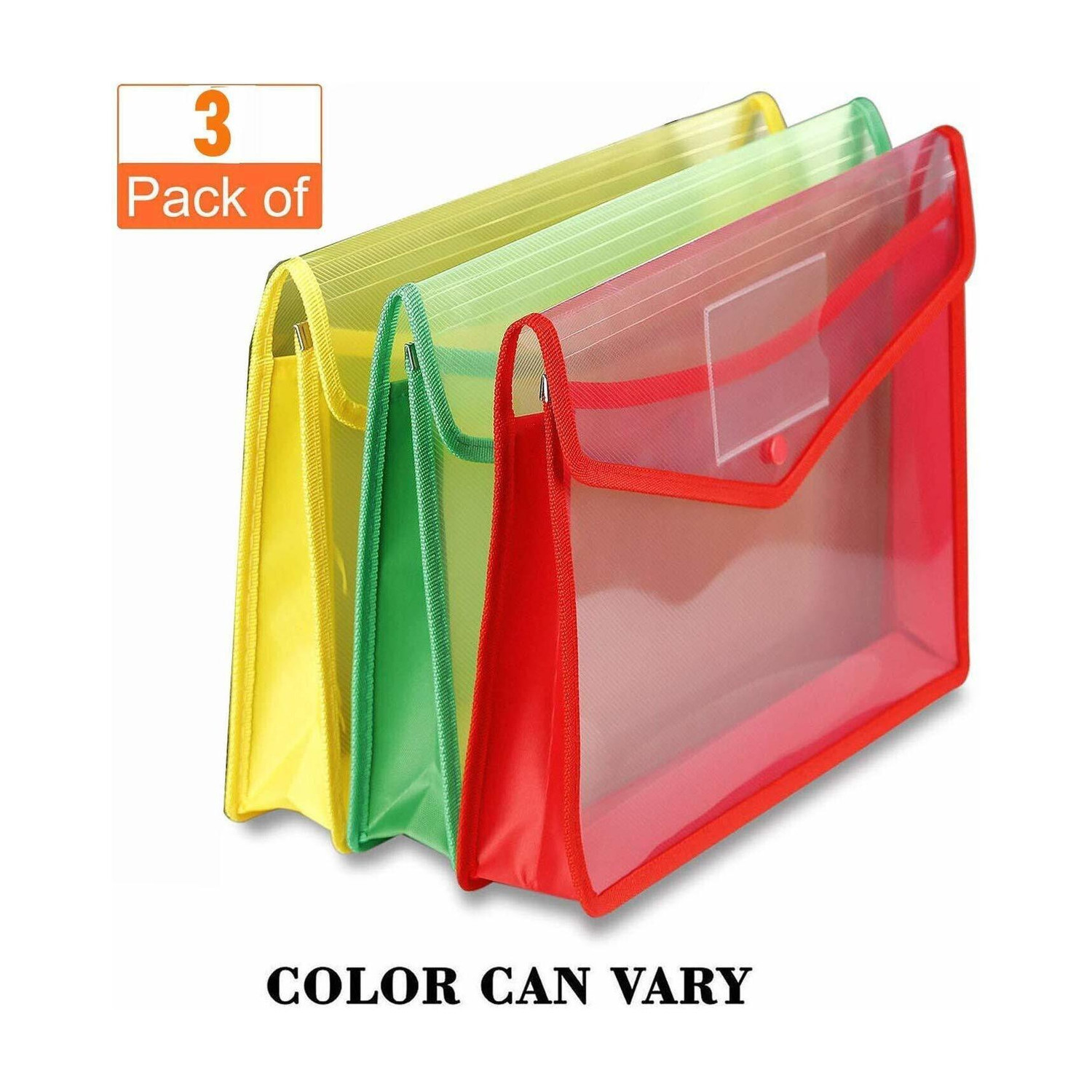 Image of KATARIA Plastic Envelope Folder,Transparent Poly-Plastic A4 Documents File Storage Bag with Snap Button Folder Set of 3 /Certificate Document Folder for Certificates A4 Size /Legal /Brief Bag for Document (Color May Vary)
