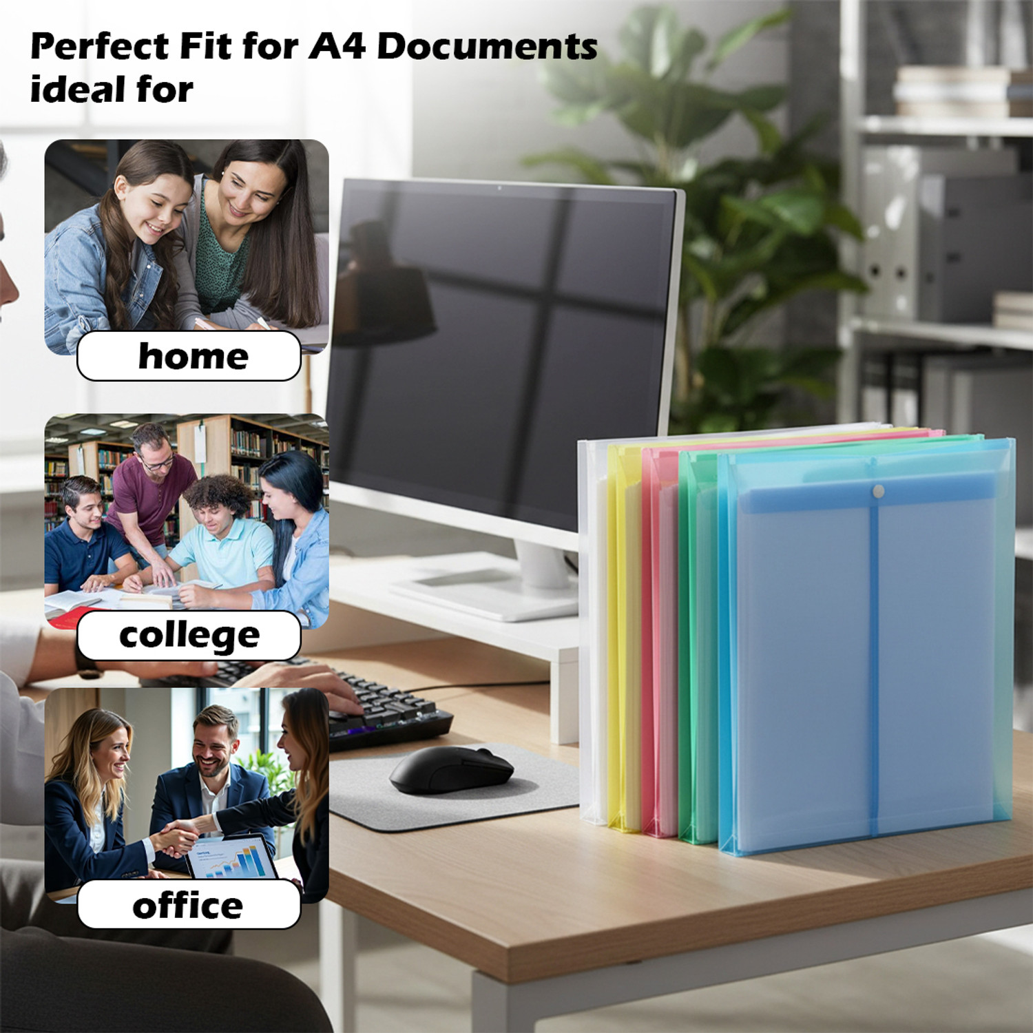 Image of Shuban Plastic Transparent Document Storage Organizer File A4 Plastic Document Envelope Folder with Snap Button | Waterproof File Organizer