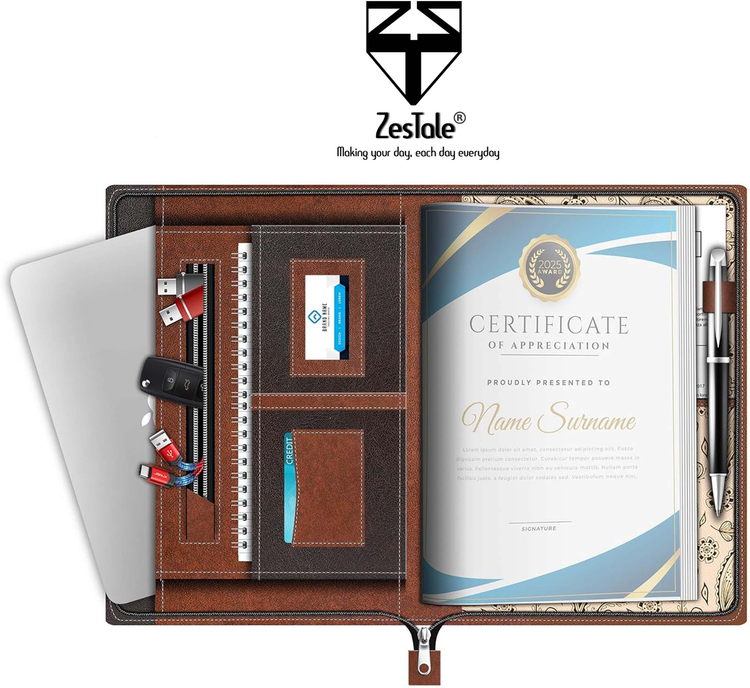 Image of ZesTale PU Leather Multipurpose File Folder /Document Holder /certificate file(20 Leaves)