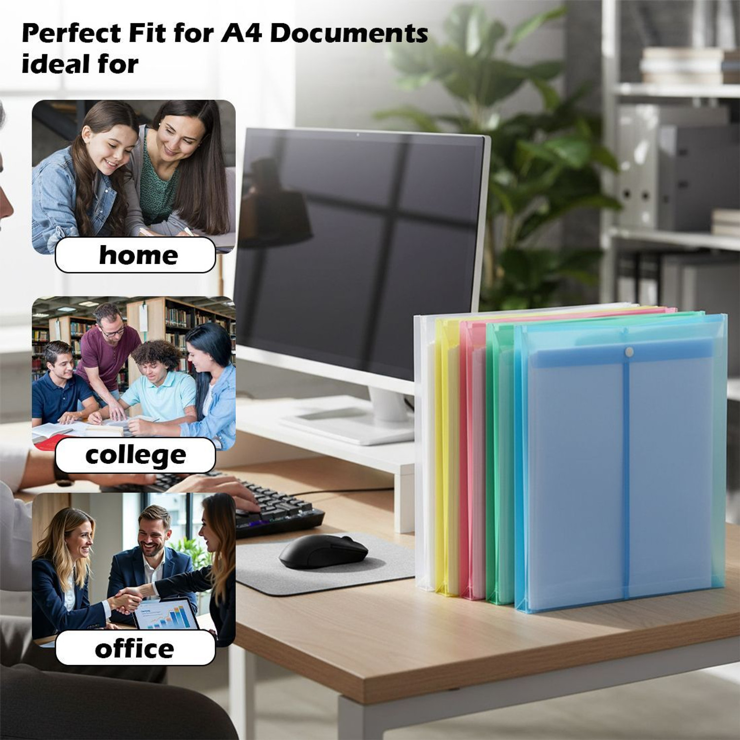 Image of Shuban Plastic Transparent Document Storage Organizer File A4 Plastic Document Envelope Folder with Snap Button | Waterproof File Organizer