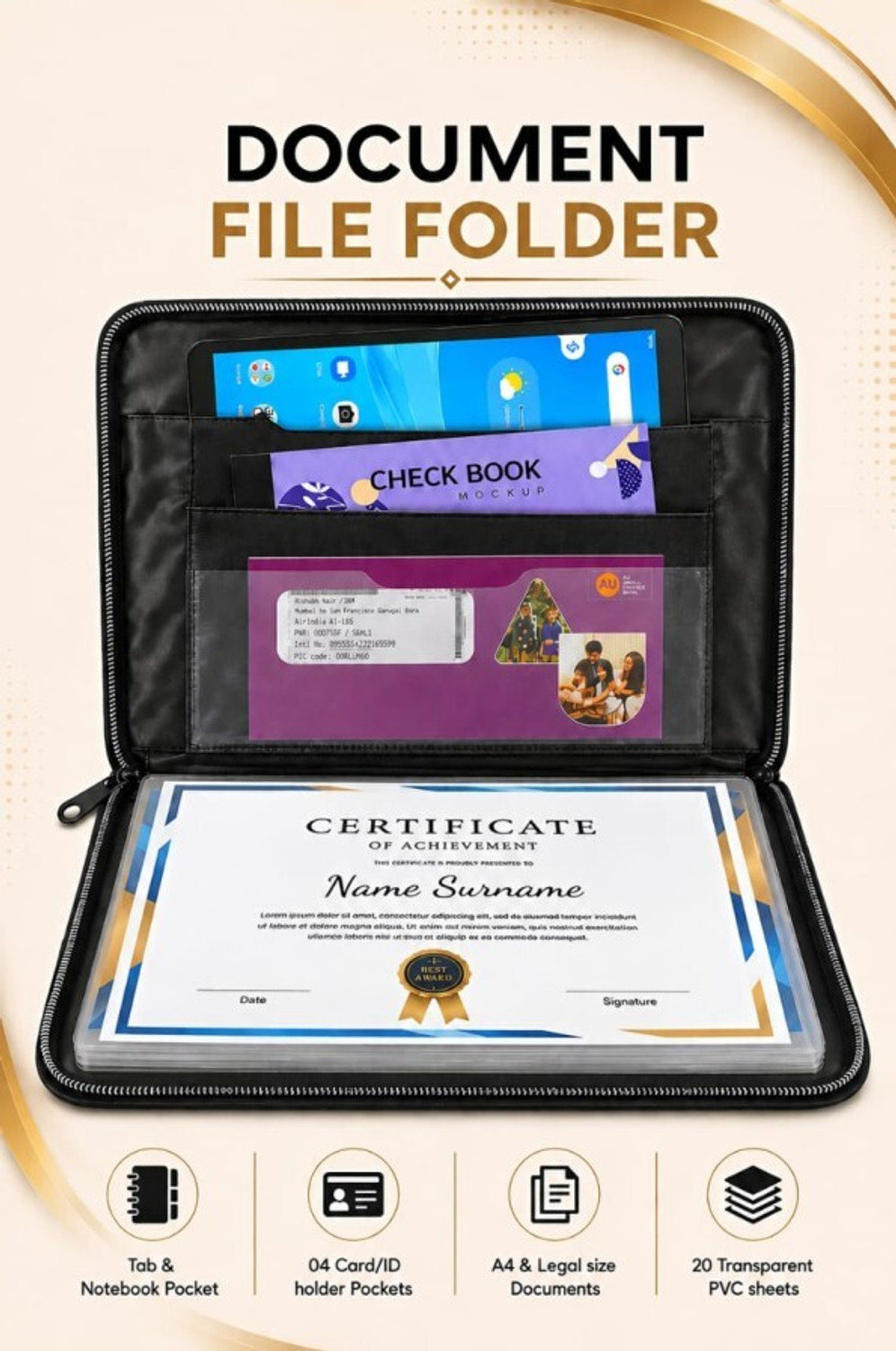 Image of filenest Faux Leather Document File Folder / Zipper File Organizer / Document File Bag