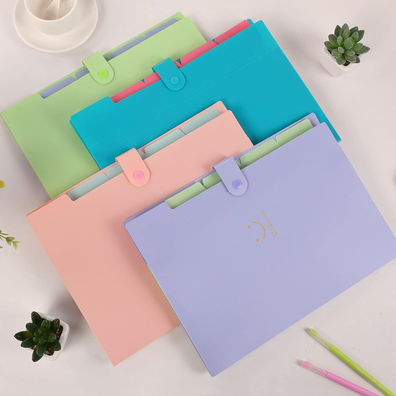 Image of Soucolor Expanding File Folder Pack of 4 File Holder for Documents with 5 Pockets Organizer Plastic A4 Size file folders for certificate