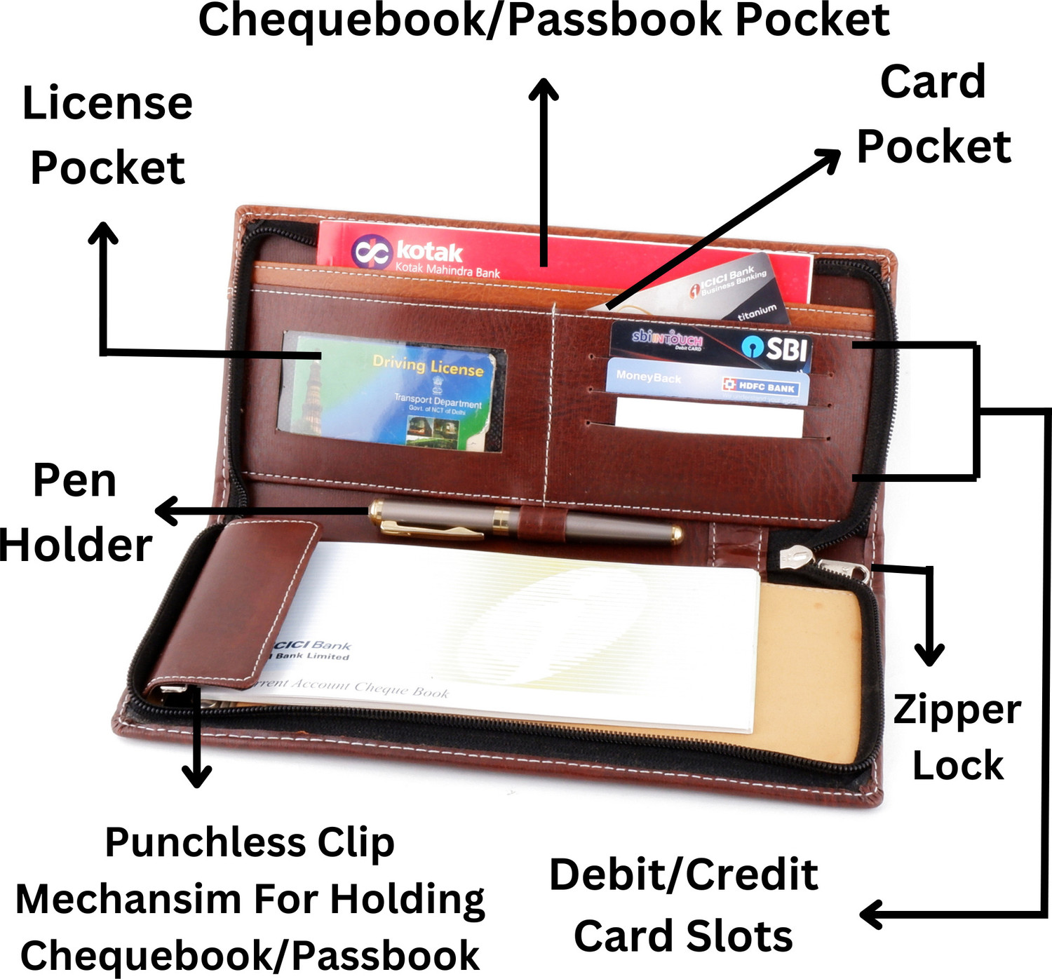 Image of ASRAW Faux Leather Multiple Pocket Expanding Chequebook /Passbook Holder Document Holder Card Organiser
