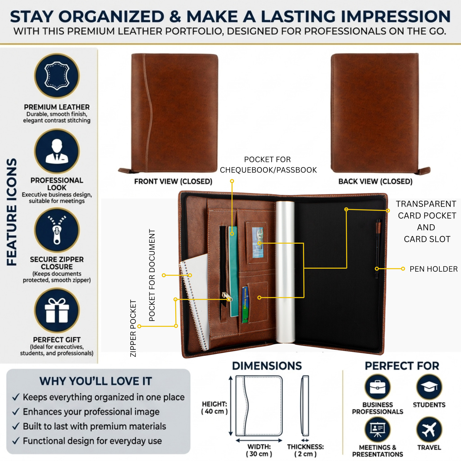 Image of ASRAW PU Leather Professional Multipurpose B4 Size Deluxe Zipper Document Organizer 20 Leafs File Folder for Certificates, Marksheets, Degrees, Interview Portfolio, Important Documents