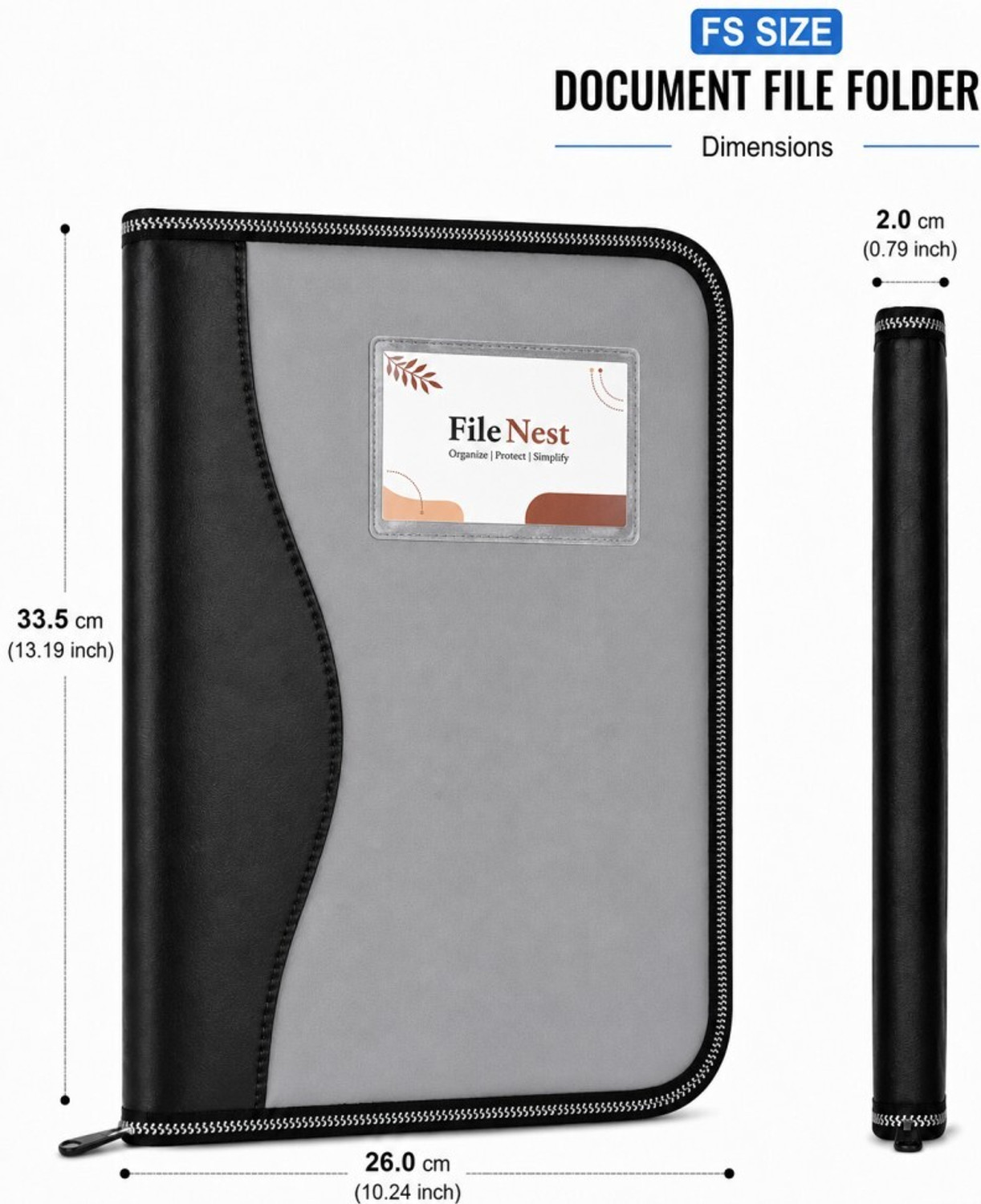 Image of filenest Faux Leather Document File Folder / Zipper File Organizer / Document File Bag