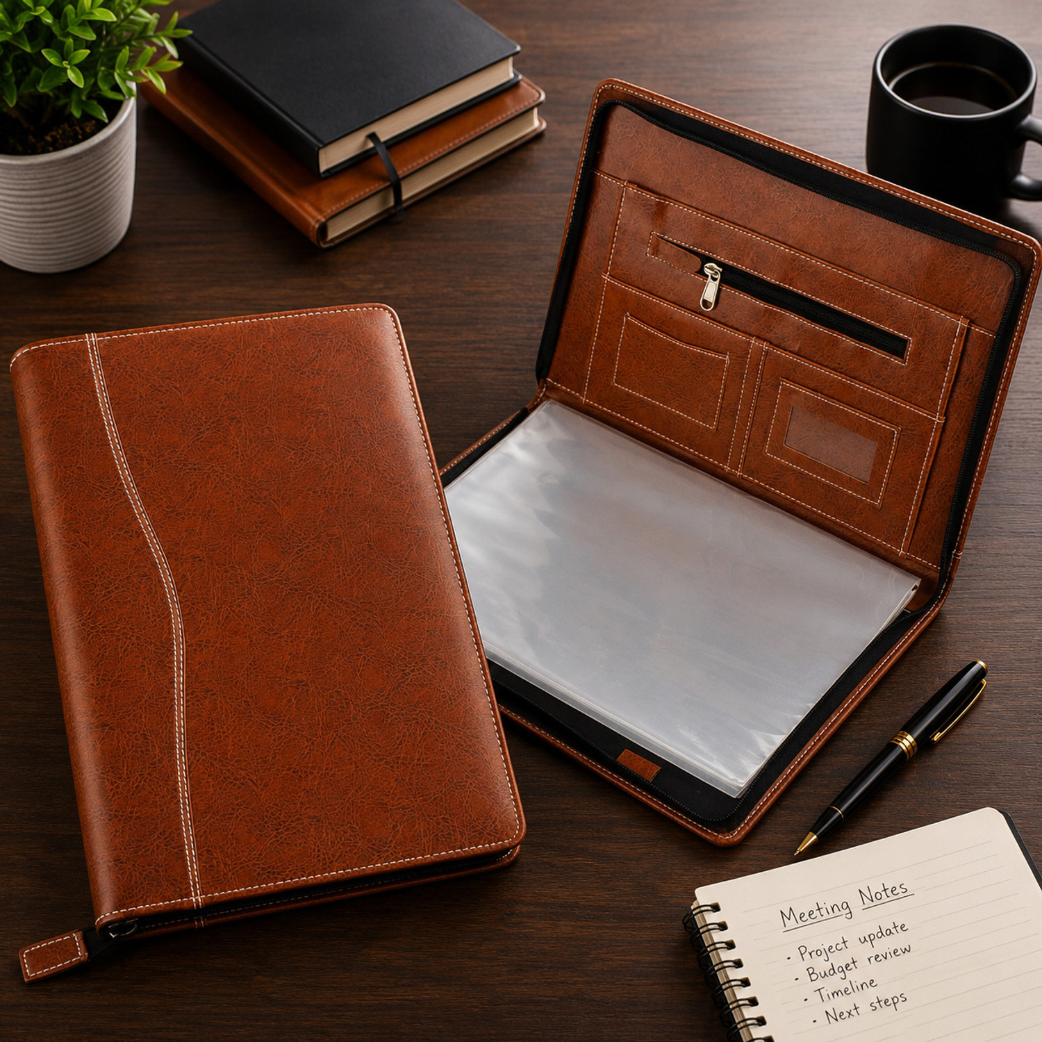 Image of ASRAW PU Leather Professional Multipurpose B4 Size Deluxe Zipper Document Organizer 20 Leafs File Folder for Certificates, Marksheets, Degrees, Interview Portfolio, Important Documents