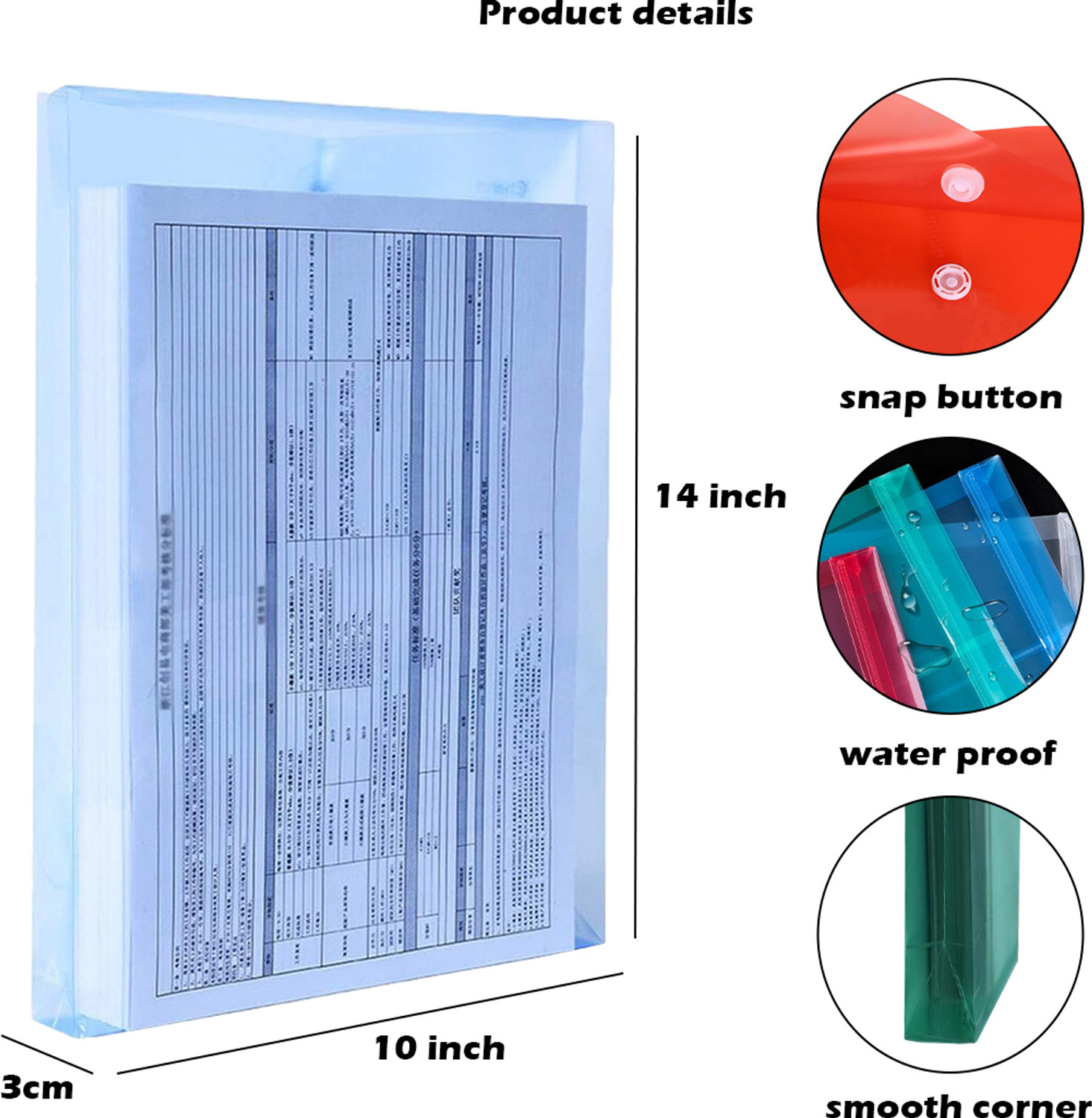 Image of Shuban Plastic Transparent Document Storage Organizer File A4 Plastic Document Envelope Folder with Snap Button | Waterproof File Organizer