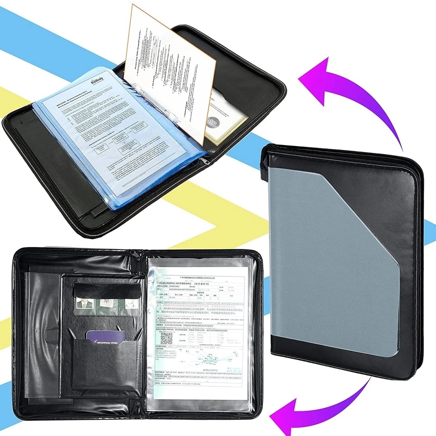 Image of Ang B4 Size Professional File Folders Documents Holder with 24 Leafs FILE FOLDER Perfect for office, travel, home, meeting or school use. Keep stuff organized