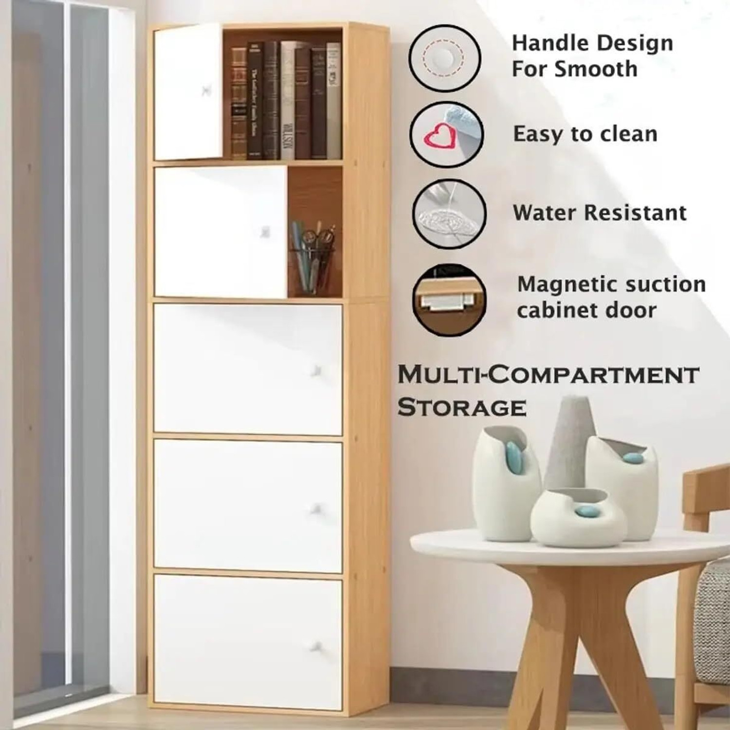 Image of Sasimo 5-Door 5-Shelf Engineered Wood Shoe Rack,Shoe Storage Cabinet with Doors Closet Engineered Wood Collapsible Shoe Stand
