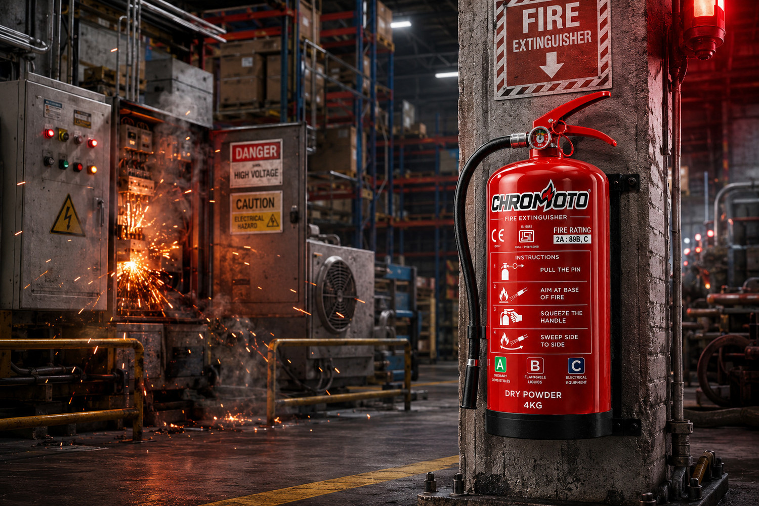 Image of Chromoto Fire Extinguisher ABC Dry Powder for Home, Office & Car Quick Fire Safety Fire Extinguisher Mount