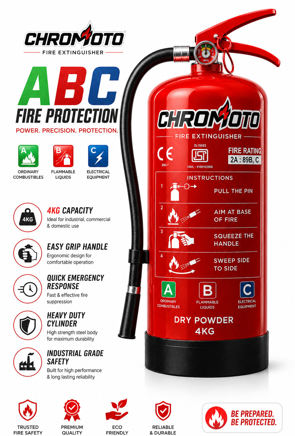 Image of Chromoto Fire Extinguisher ABC Dry Powder for Home, Office & Car Quick Fire Safety Fire Extinguisher Mount