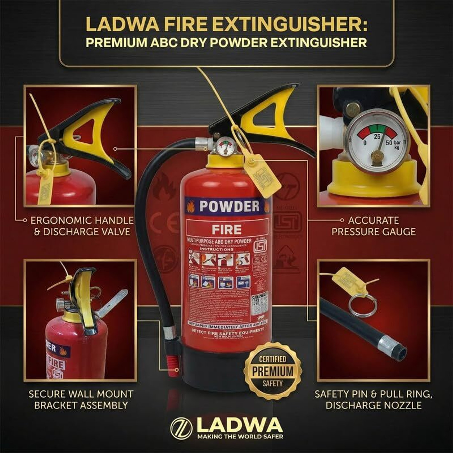 Image of Ladwa Multipurpose for Home, Office & Industrial Use | ISI Marked | ABC Dry Powder Fire Extinguisher Mount