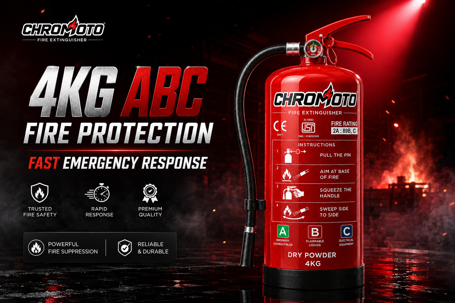Image of Chromoto Fire Extinguisher ABC Dry Powder for Home, Office & Car Quick Fire Safety Fire Extinguisher Mount