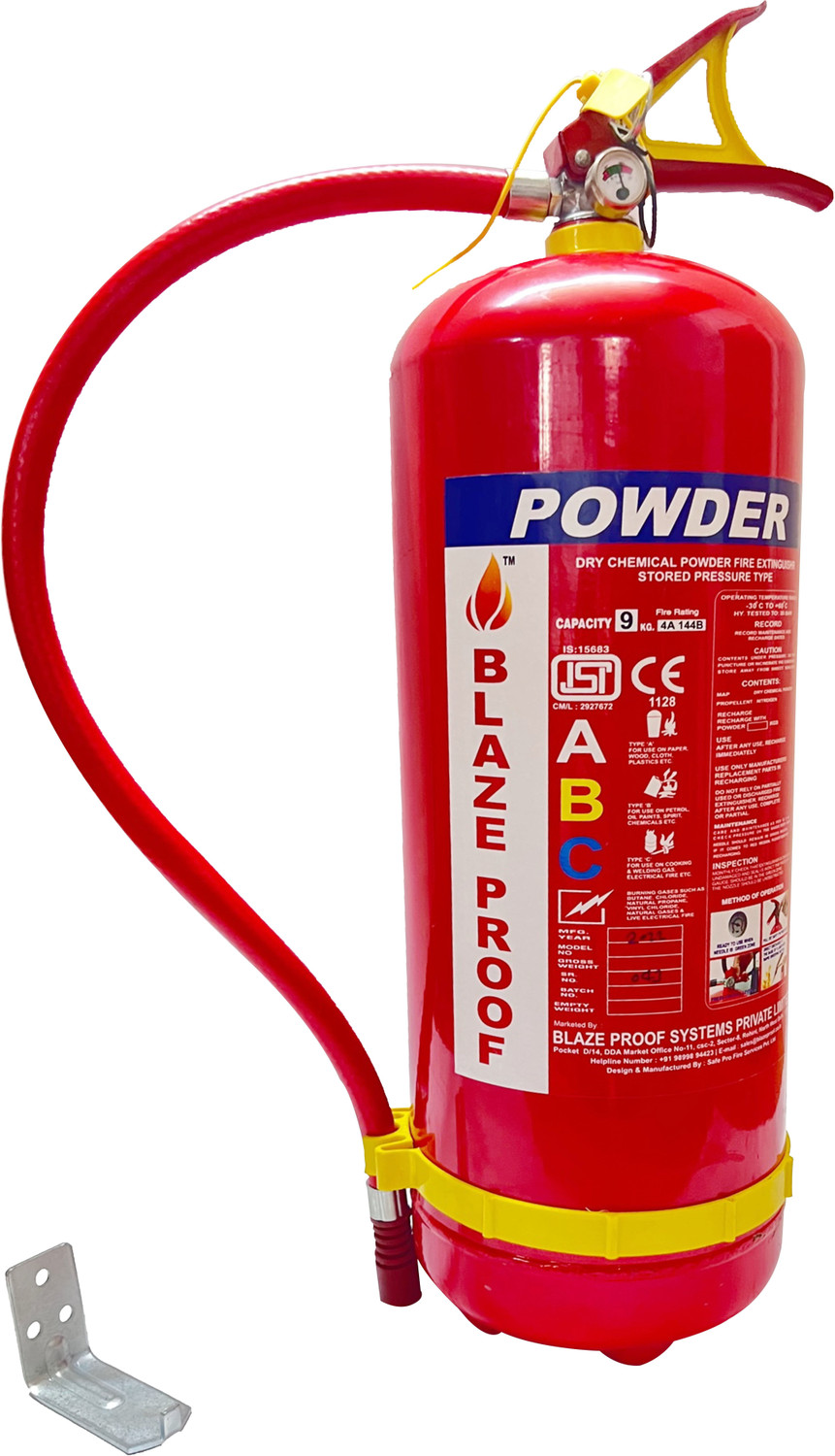 Image of Blazeproof Fire ABC Powder Type 9 Kg (Pack of 1) Fire Extinguisher Mount