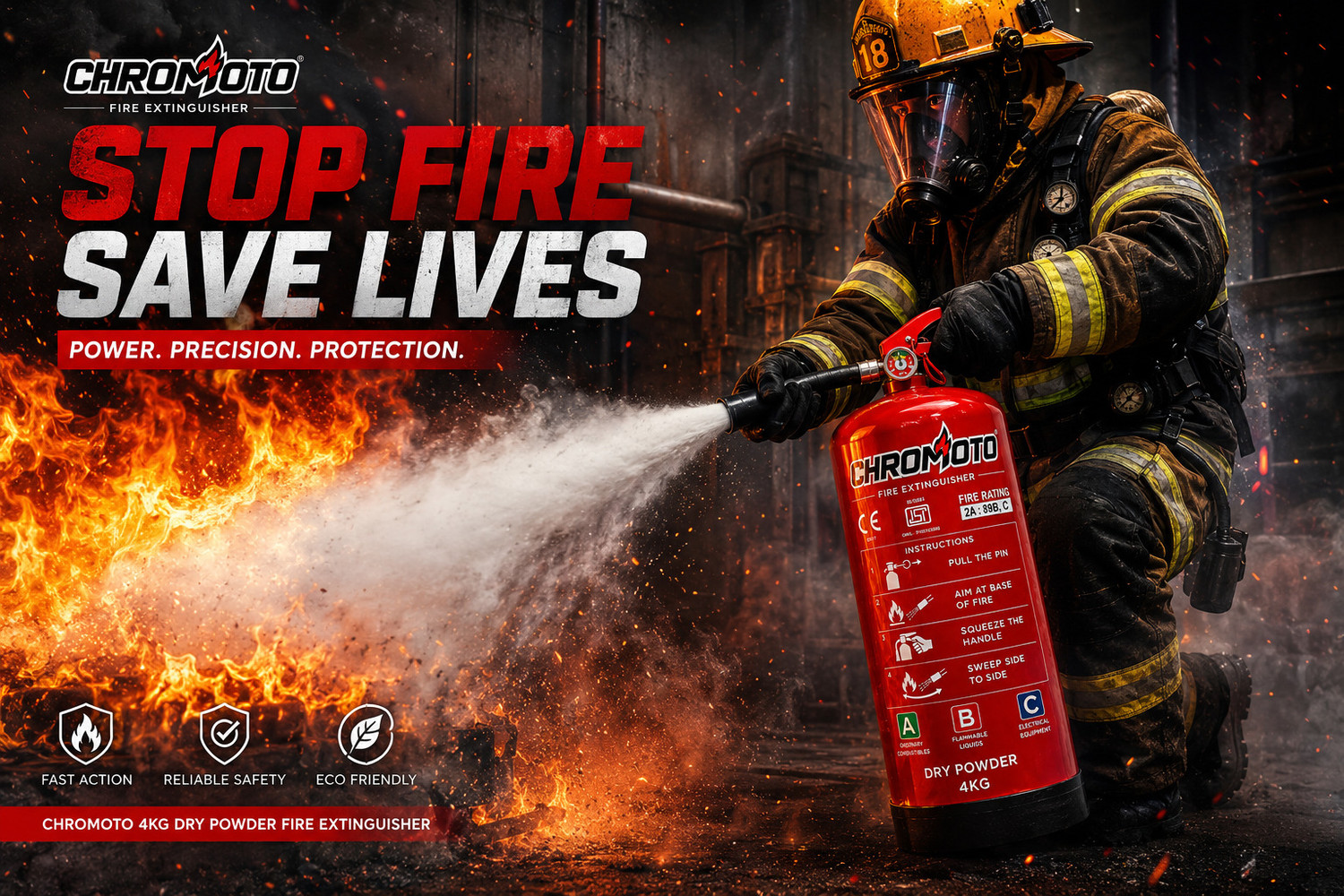 Image of Chromoto Fire Extinguisher ABC Dry Powder for Home, Office & Car Quick Fire Safety Fire Extinguisher Mount