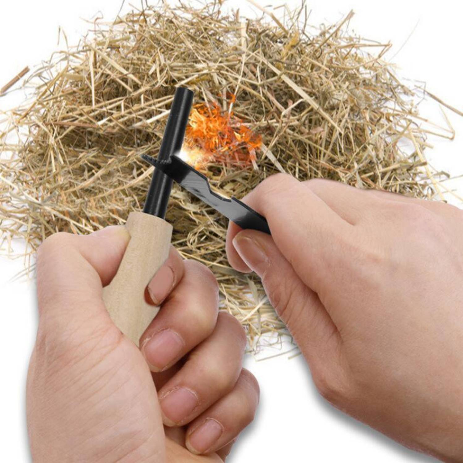 AirMount ™Fire Starter with Easy Wooden Grip Handle Flint Fire Starter Striker Included Magnesium Fire Starter Striker Included
