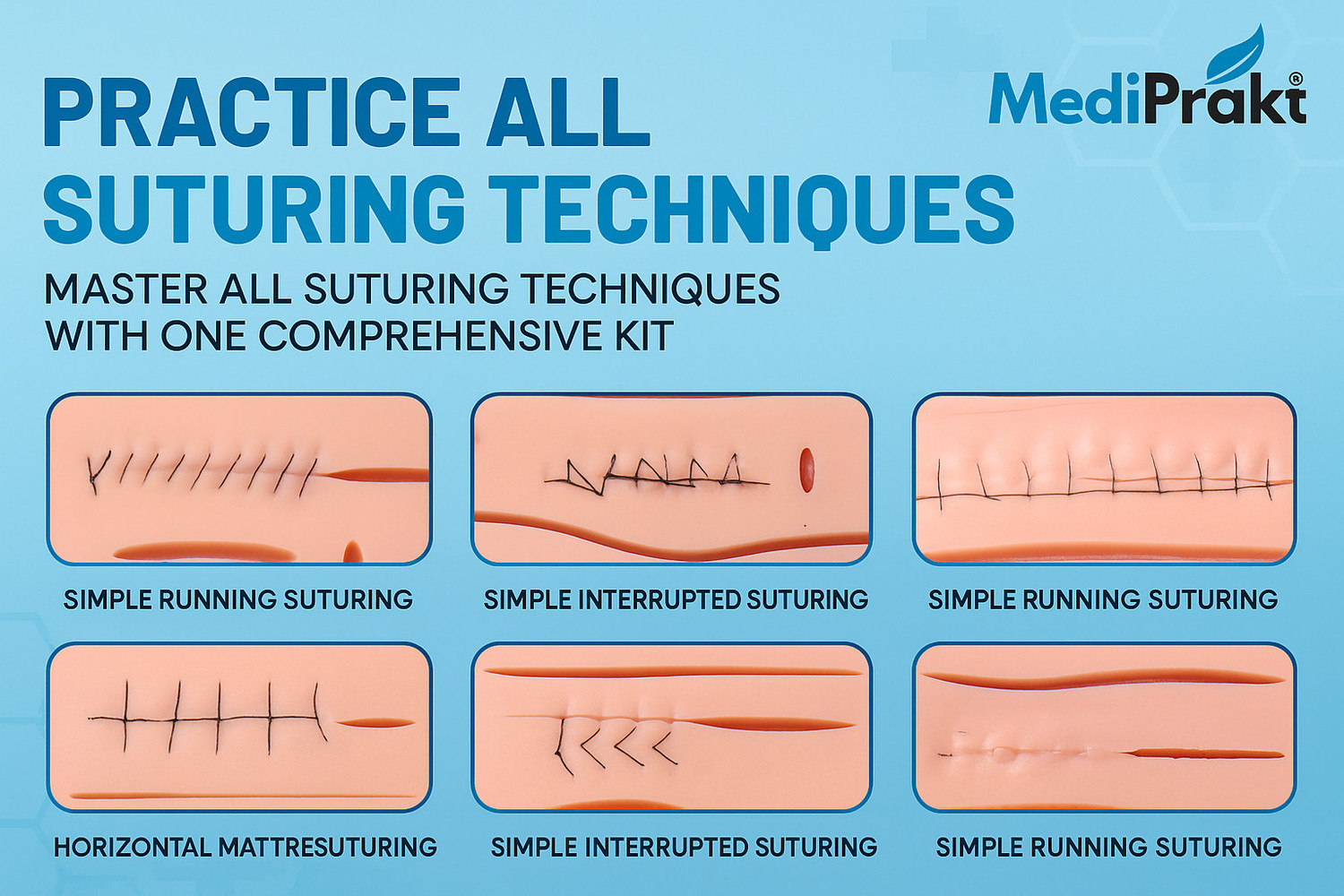 Image of MediPrakt | Complete SUTURE PRACTICE KIT | 35 Pieces | Medical Training Set First Aid Kit