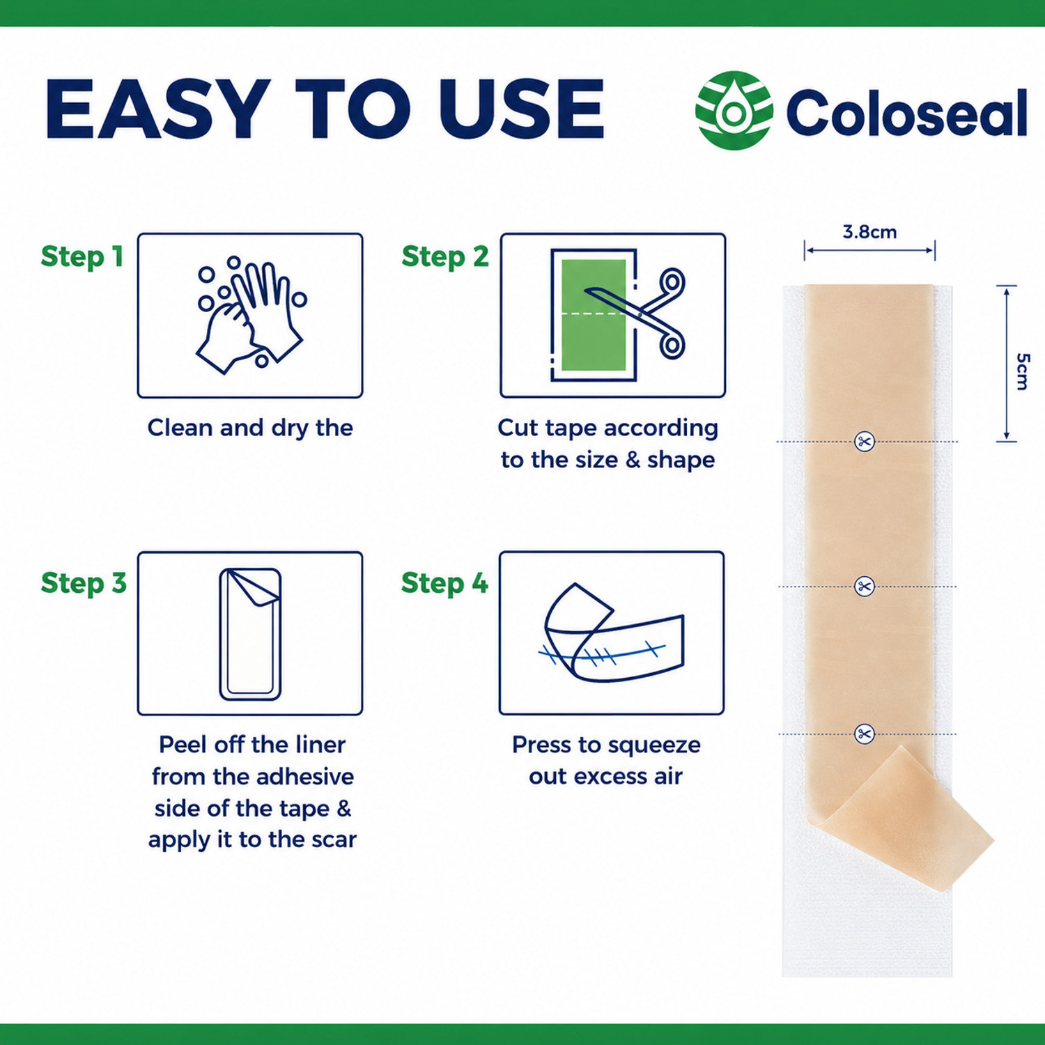 Image of Coloseal Medical Scar Removal Sheet, Surgical scar tape, Acne, 30 count (4cm x 150cm) First Aid Tape