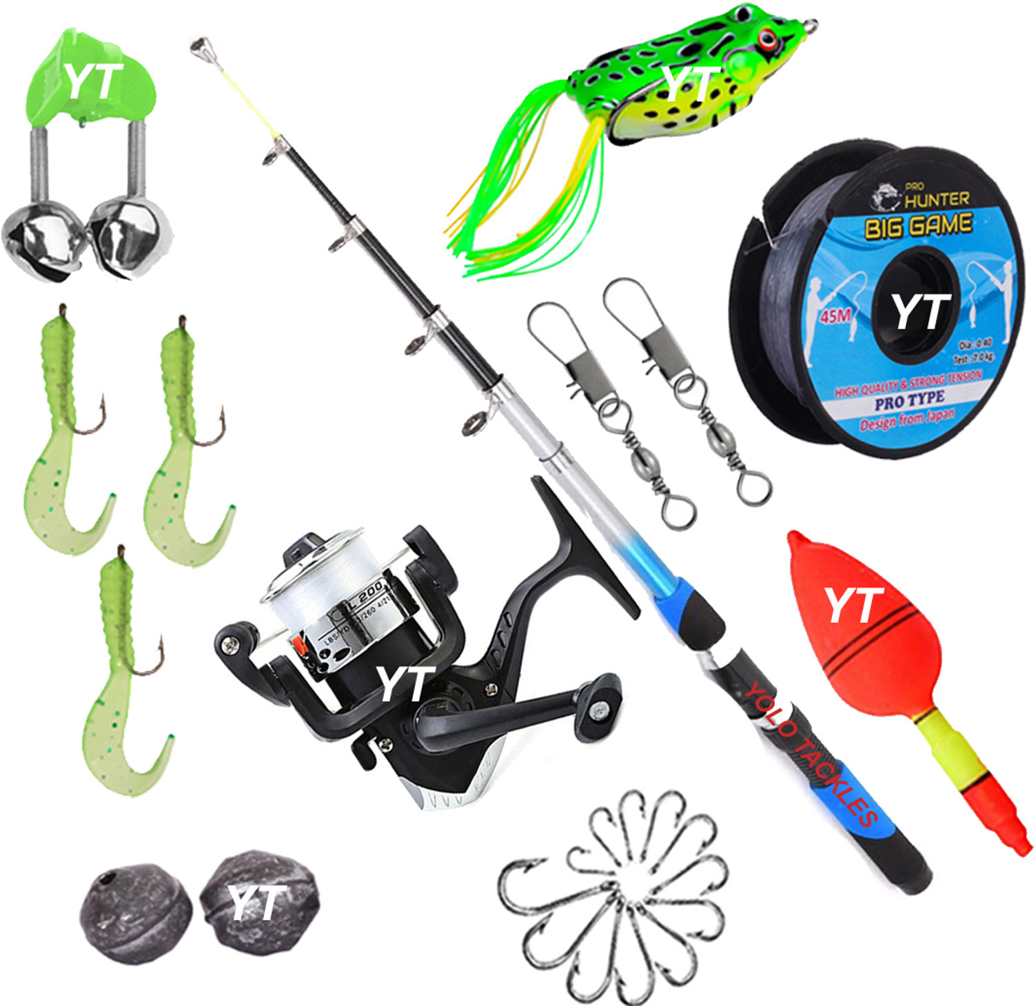 Image of Yolo Tackles Fishing rod and reel full set fishing frog set Fishing rod 2.4 Multicolor Fishing Rod (240 cm, 0.5 kg, Multicolor)