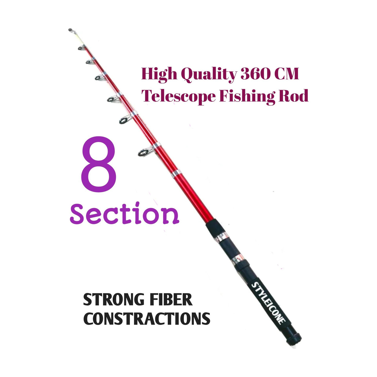 Styleicone 360cm Original 12 ft Strong Telescope fishing rod OR/33 Red Fishing Rod
