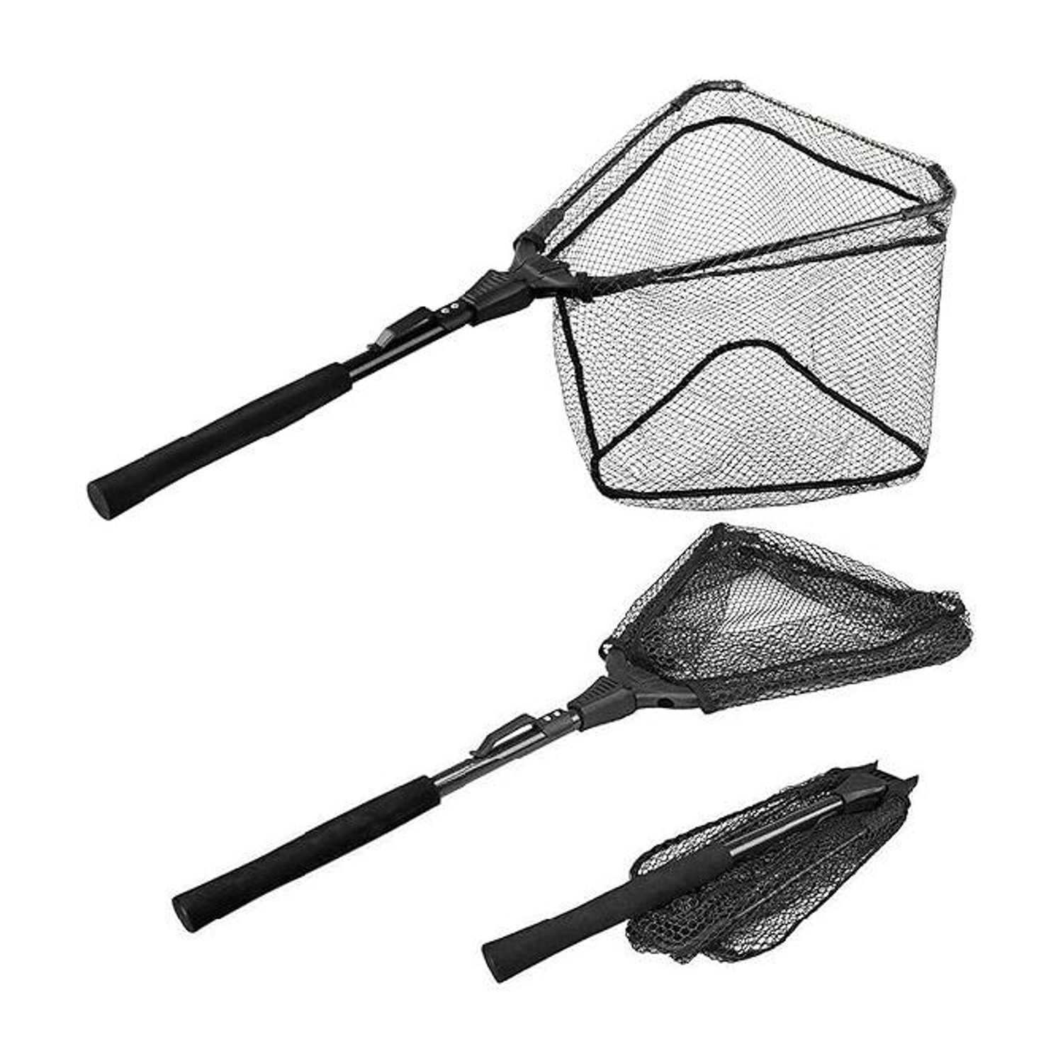Image of PIRENE Fishing Net Fish Landing Net, Durable Nylon Material Mesh, Fish net Black Fishing Rod