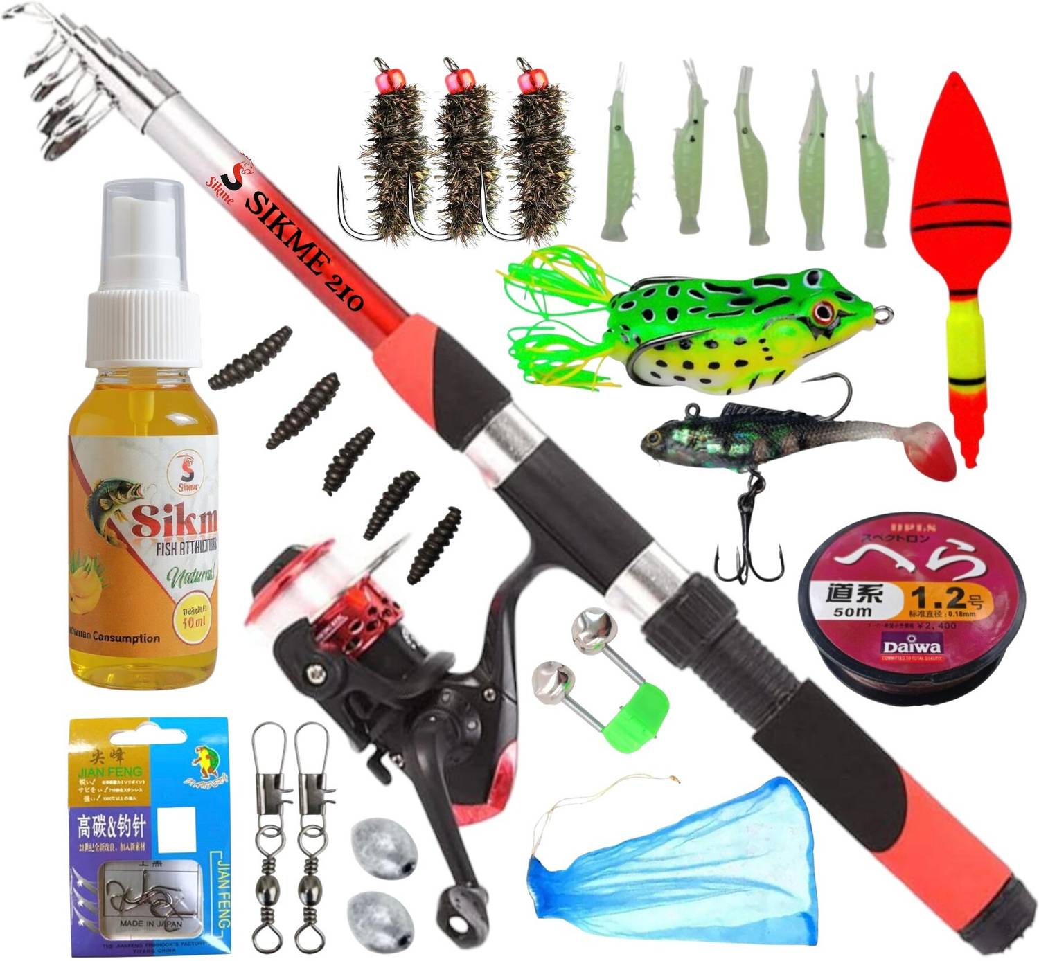 ルアー・フライ Sudesh Sanjeewa Para Sikme 7ft Fishing Rod and Reel Combo Elite Angler's Set Red