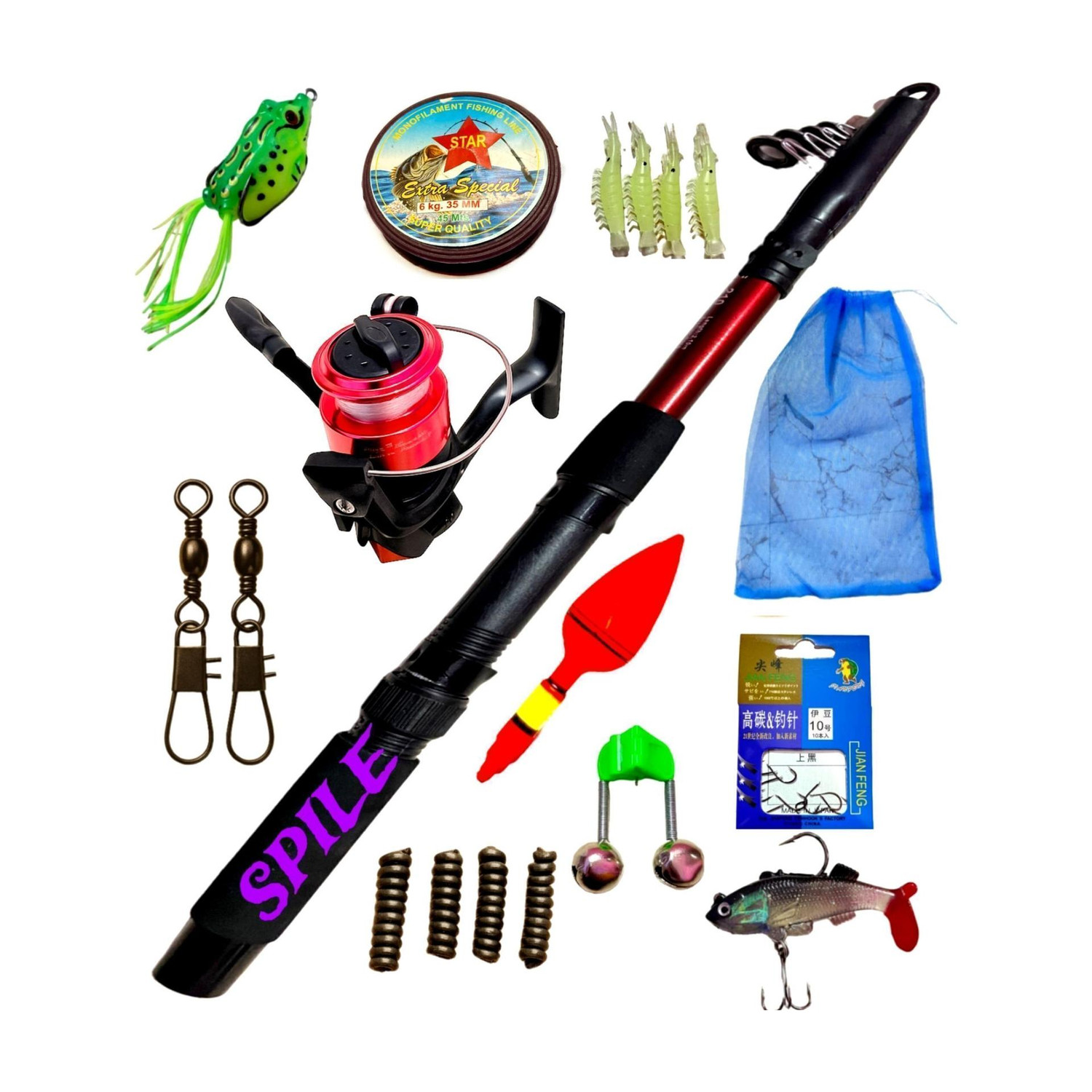 Image of SPILE fishing rod and reel all combo kit - Complete Fishing Kit for Beginners & Pros Red Fishing Rod