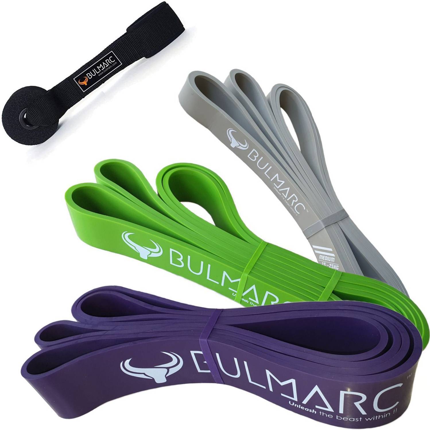 Bulmarc Pull-Up Bands Set – Medium, Heavy & X-Heavy + Door Anchor(15-57 KGS) Fitness Band