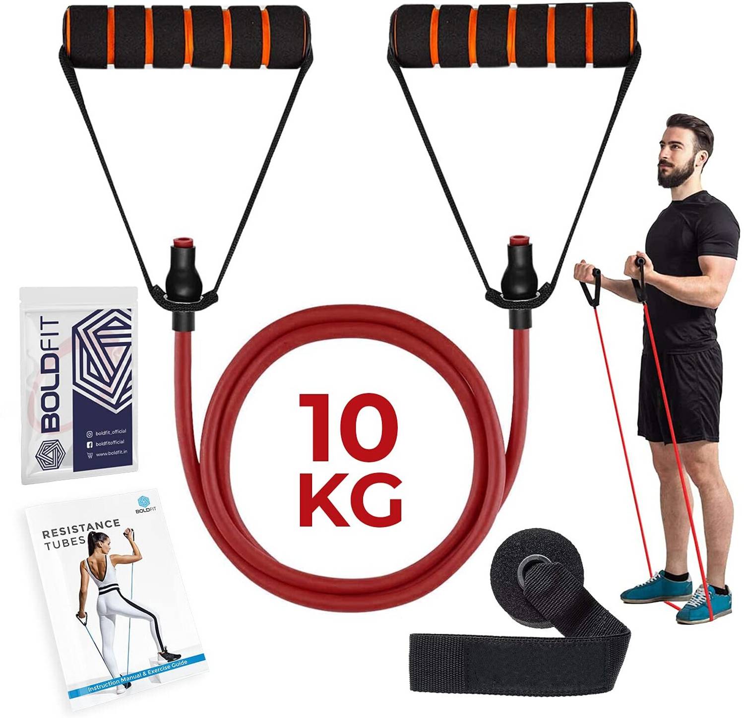 BOLDFIT Resistance Bands for Men Women Resistance Tube Workout Exercise Band Stretching Fitness Band