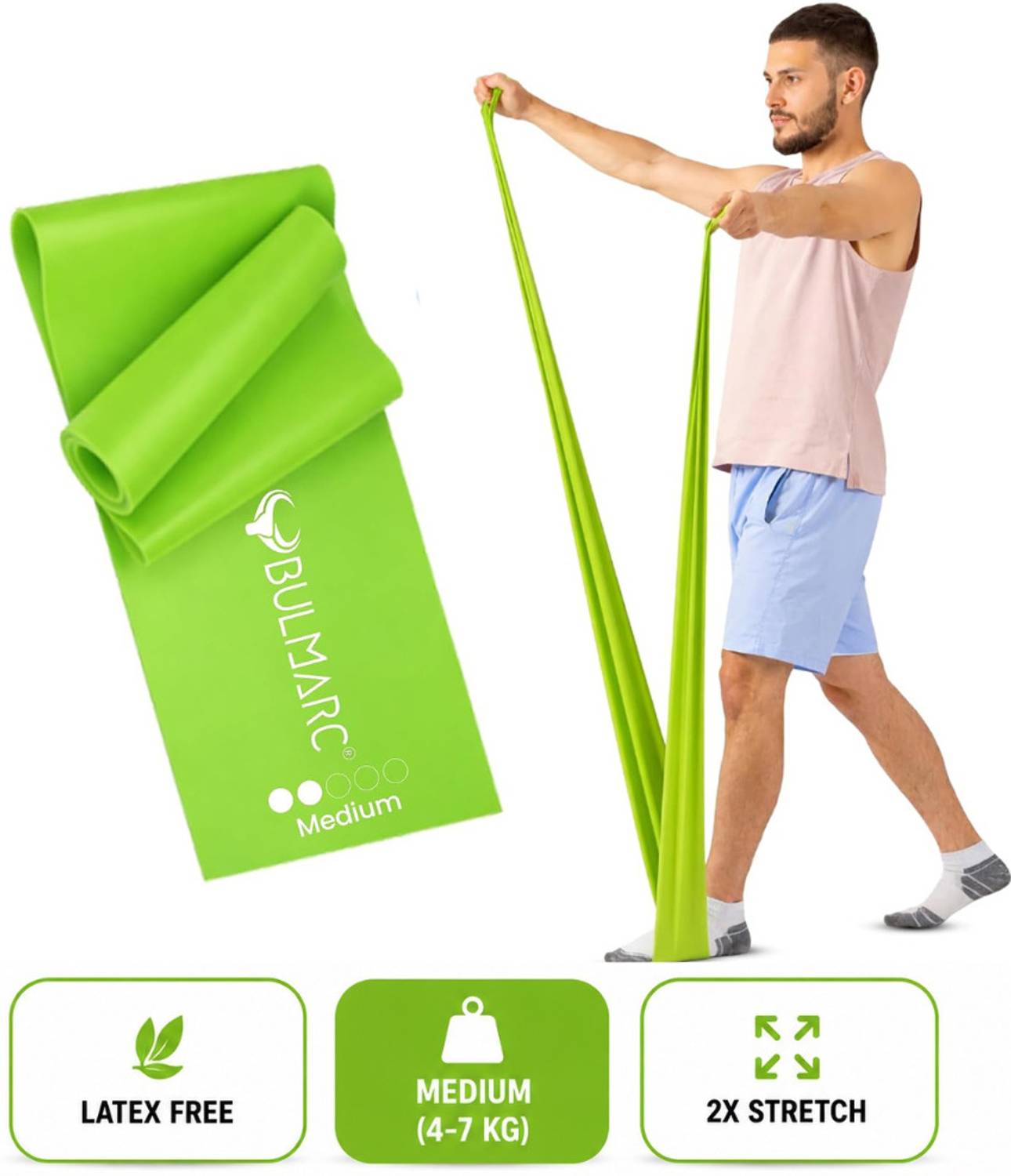 Bulmarc Medium Thera Band Yoga & Pilates Resistance Band 150x15cm Latex Free Pilates Band