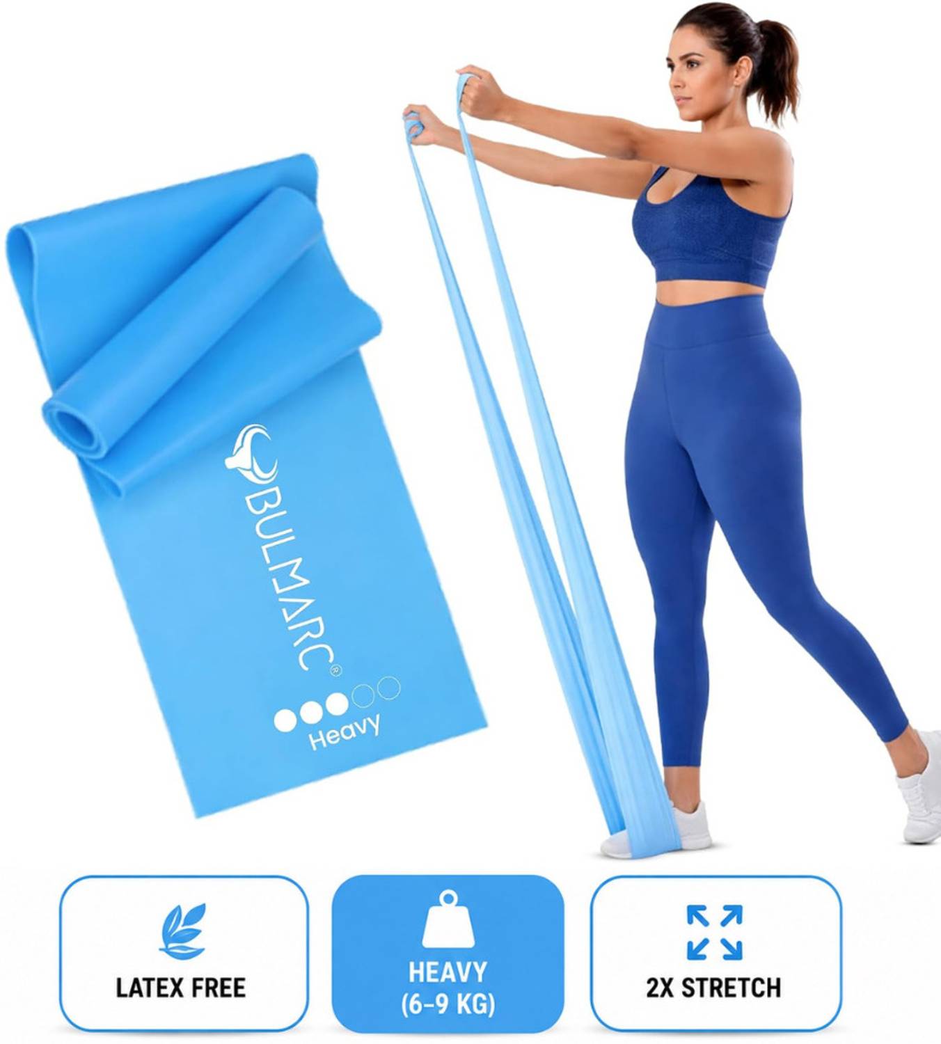Bulmarc Heavy Thera Band Yoga & Pilates Resistance Band 150x15cm Latex Free Pilates Band