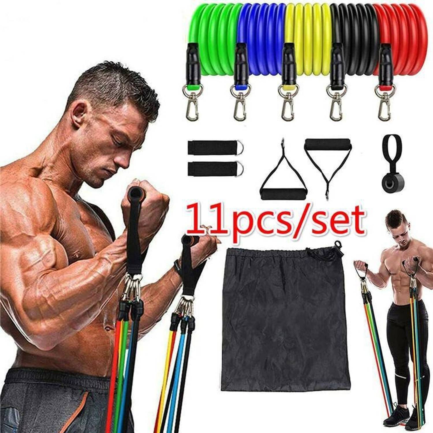 FITLANCE Resistance Bands Tubes for Fitness Home Gym Exercise -Set of 11 Multicolor Resistance Band - Image 1