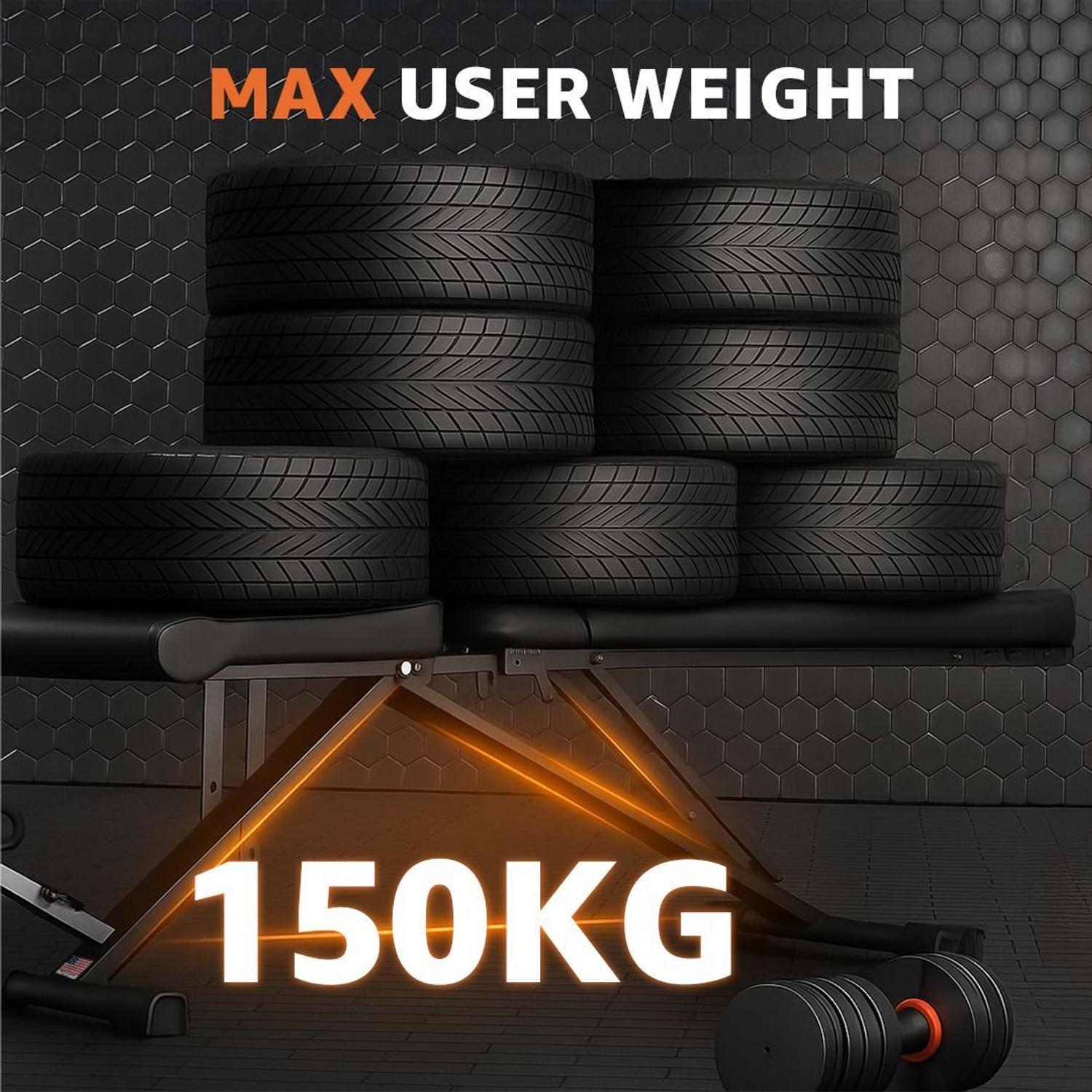 Image of Powermax Fitness PUB-96 8-Level Adjustable Gym Bench with Resistance Bands, 150kg User Capacity Multipurpose Fitness Bench