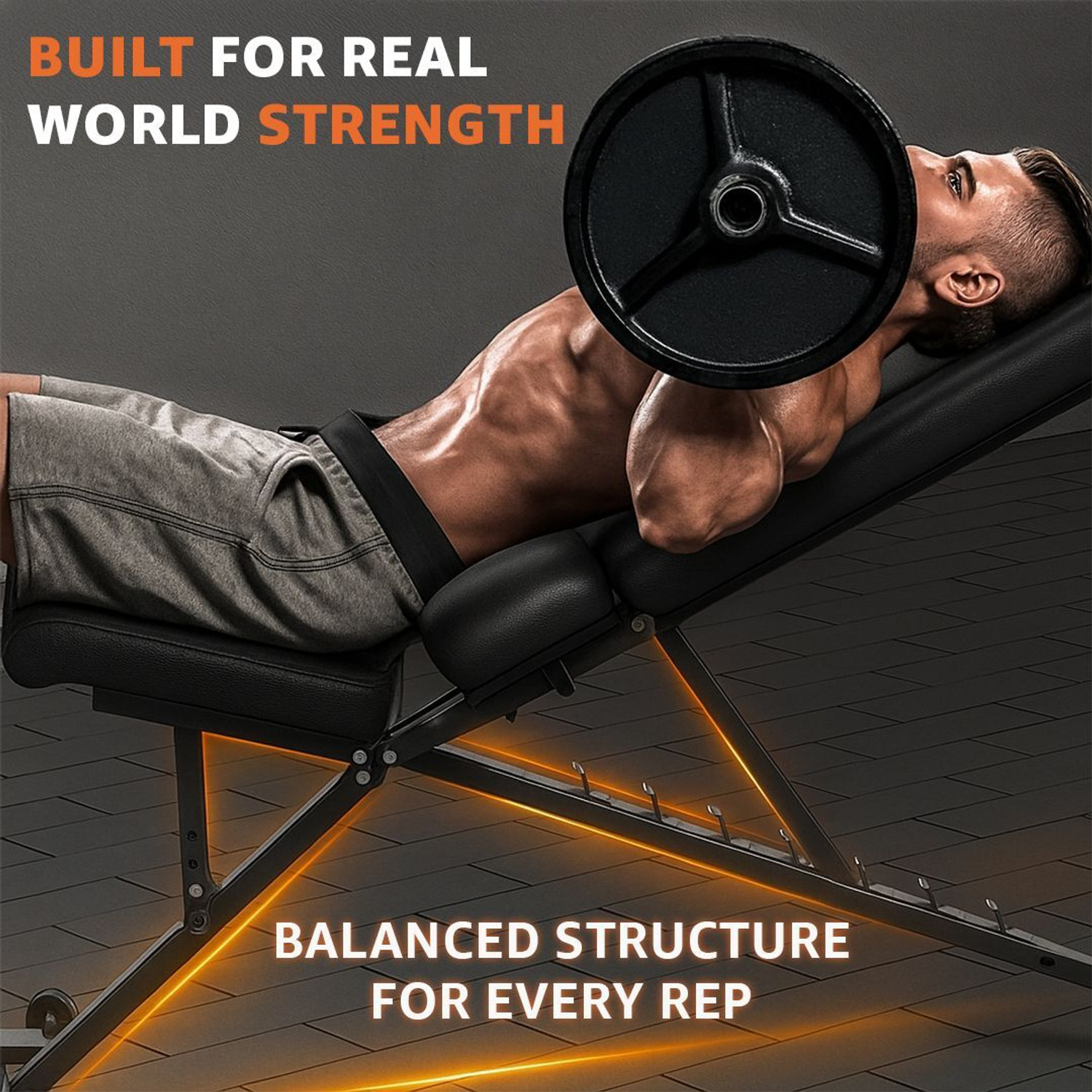 Image of Powermax Fitness PUB-96 8-Level Adjustable Gym Bench with Resistance Bands, 150kg User Capacity Multipurpose Fitness Bench