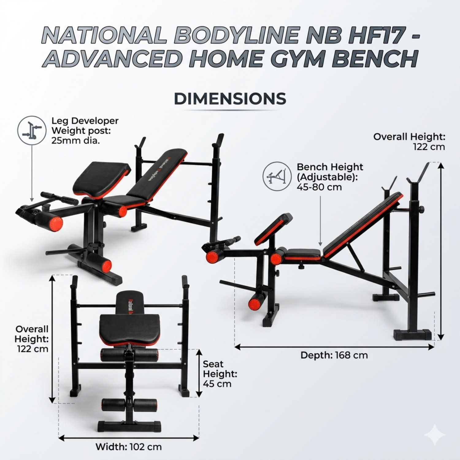 Image of NATIONAL BODYLINE NB HF17 Adjustable Gym Bench for Home Workout Multipurpose Fitness Bench