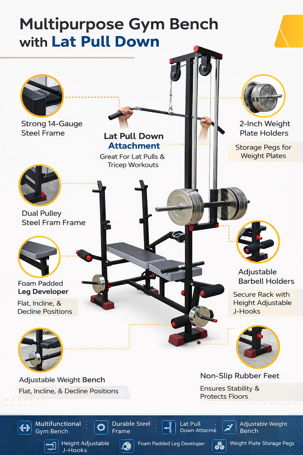 Image of GoFiTPrO 20 /1 Single Support Black Multipurpose Fitness Bench