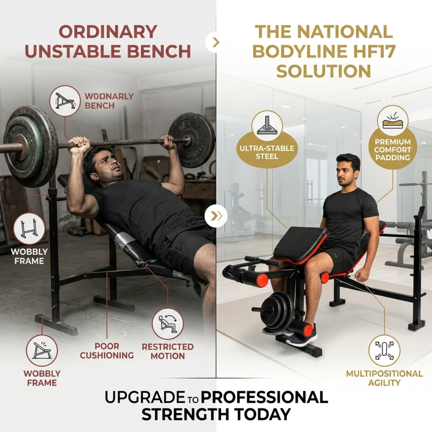 Image of NATIONAL BODYLINE NB HF17 Adjustable Gym Bench for Home Workout Multipurpose Fitness Bench