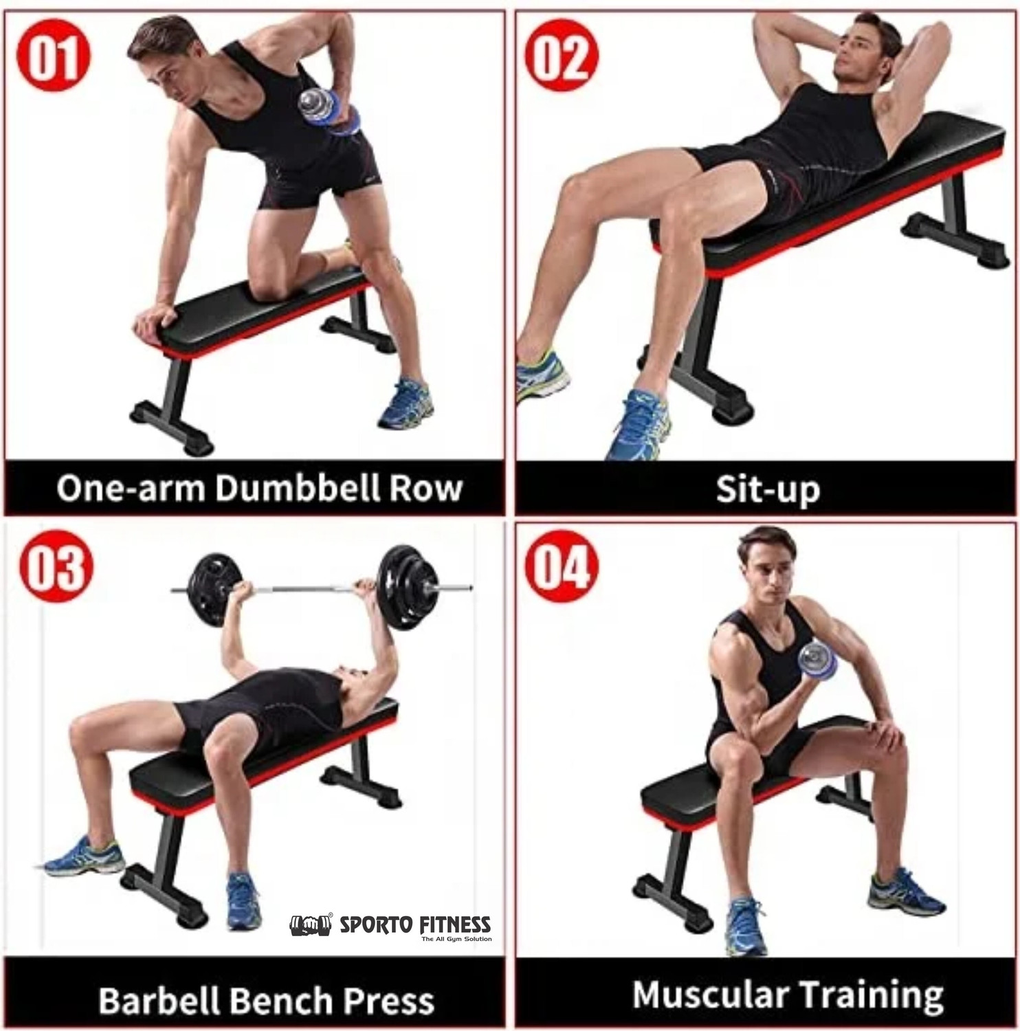 Image of HOC S-104 Weight Bench Folding Workout Bench Flat Fitness Bench