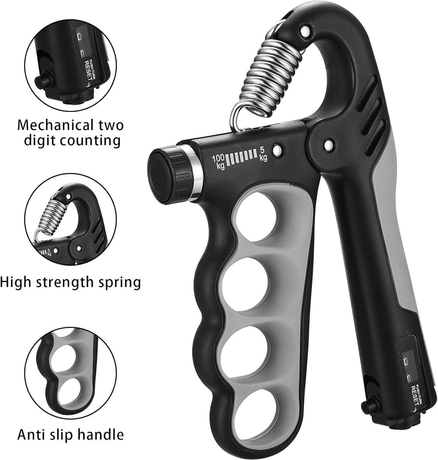 Image of Pheonix Fitness Combo of 5-100Kg Adjustable Hand Grip with Wrist Band & Foam Hand Grip Fitness Accessory Kit Kit