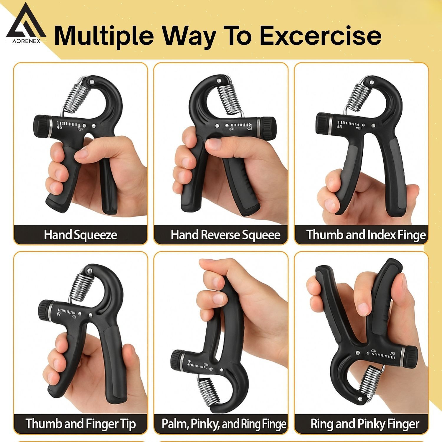 Image of Adrenex by Flipkart Adjustable Hand Grip Strengthener | Forearm & Wrist Strength Trainer Hand Grip /Fitness Grip