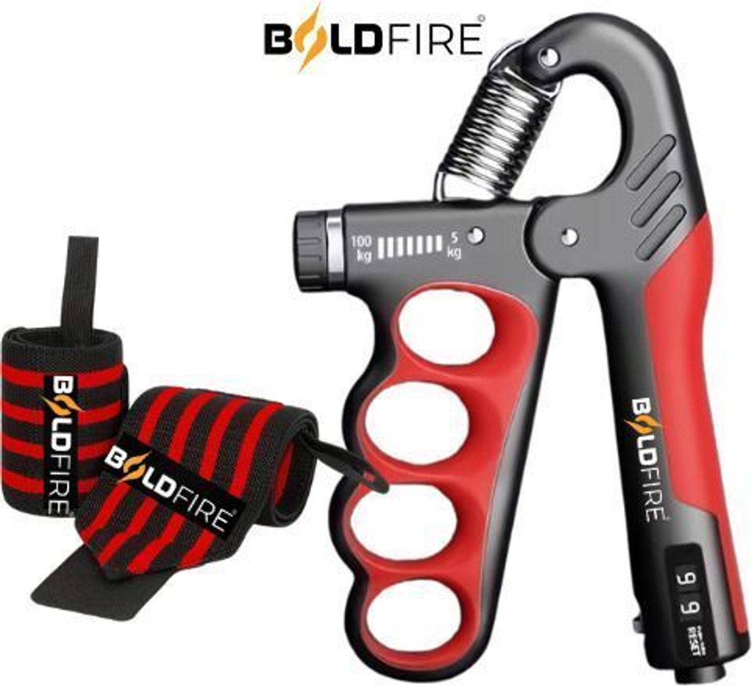 Image of BoldFire Adjustable Hand Grip Strengthener with Counter (5-100 kg) & Wrist Support Hand Grip /Fitness Grip