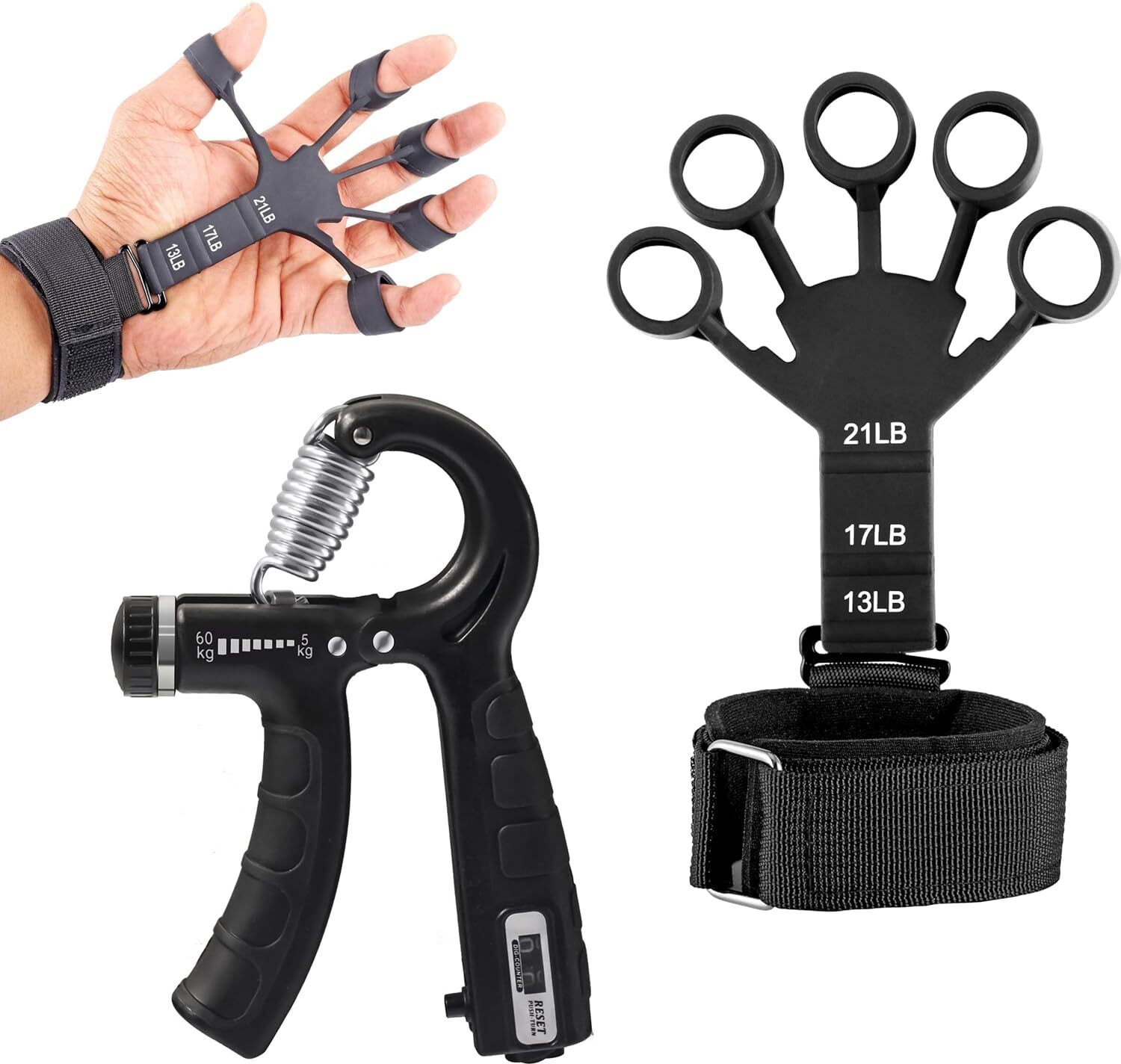 Image of Pheonix Adjustable Counter Hand Gripper & Finger Stretcher (Packof2) Hand Grip /Fitness Grip