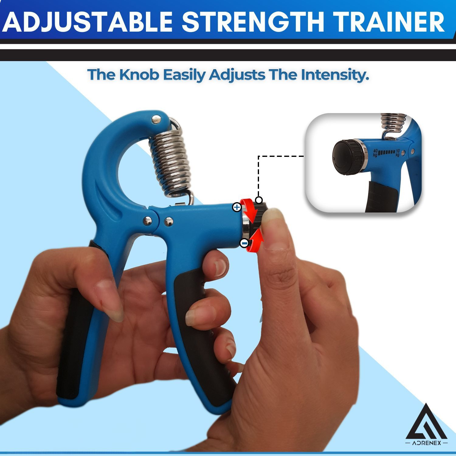 Image of Adrenex by Flipkart Adjustable Hand Grip Strengthener | Forearm & Wrist Strength Trainer Hand Grip /Fitness Grip