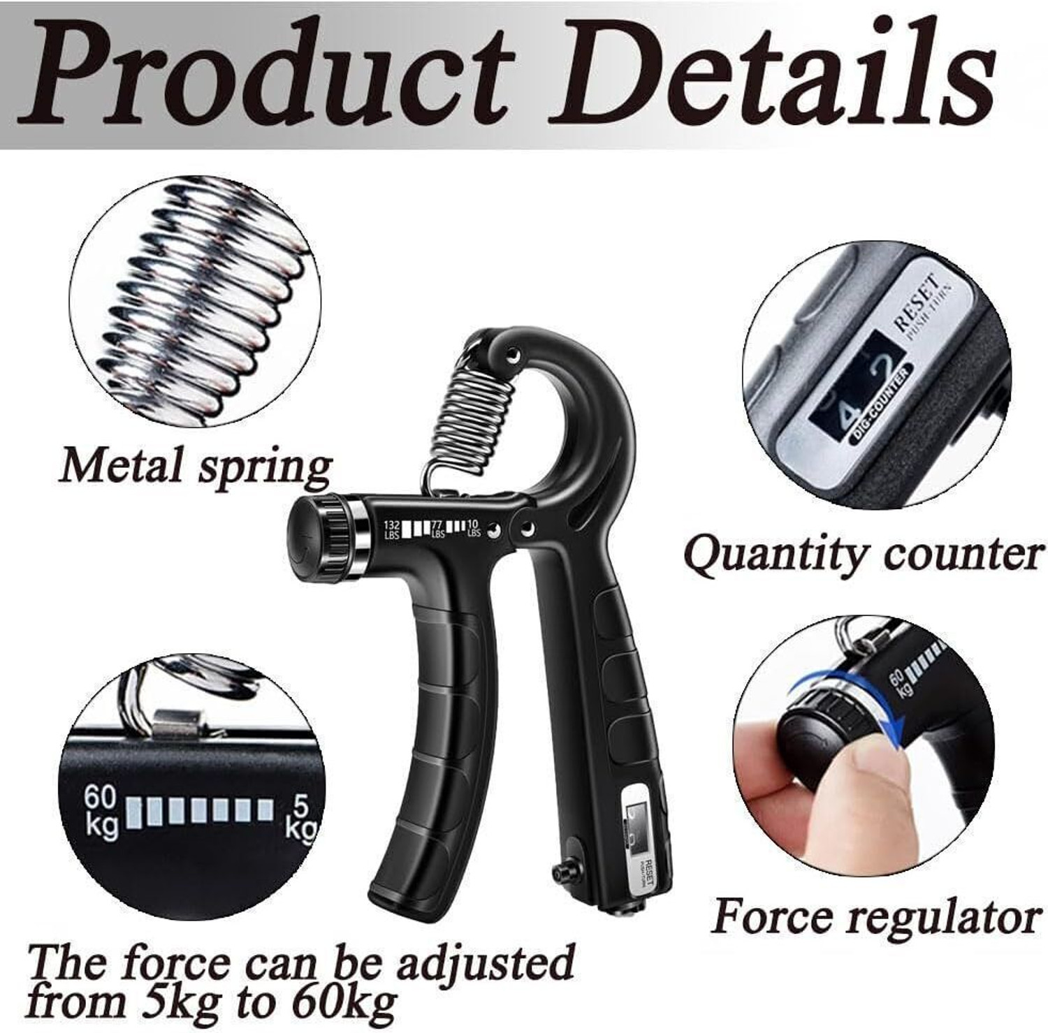 Image of Athlian Adjustable Hand Gripper with Counter, 5-60kg Hand Strengthener for Men & Women Hand Grip /Fitness Grip